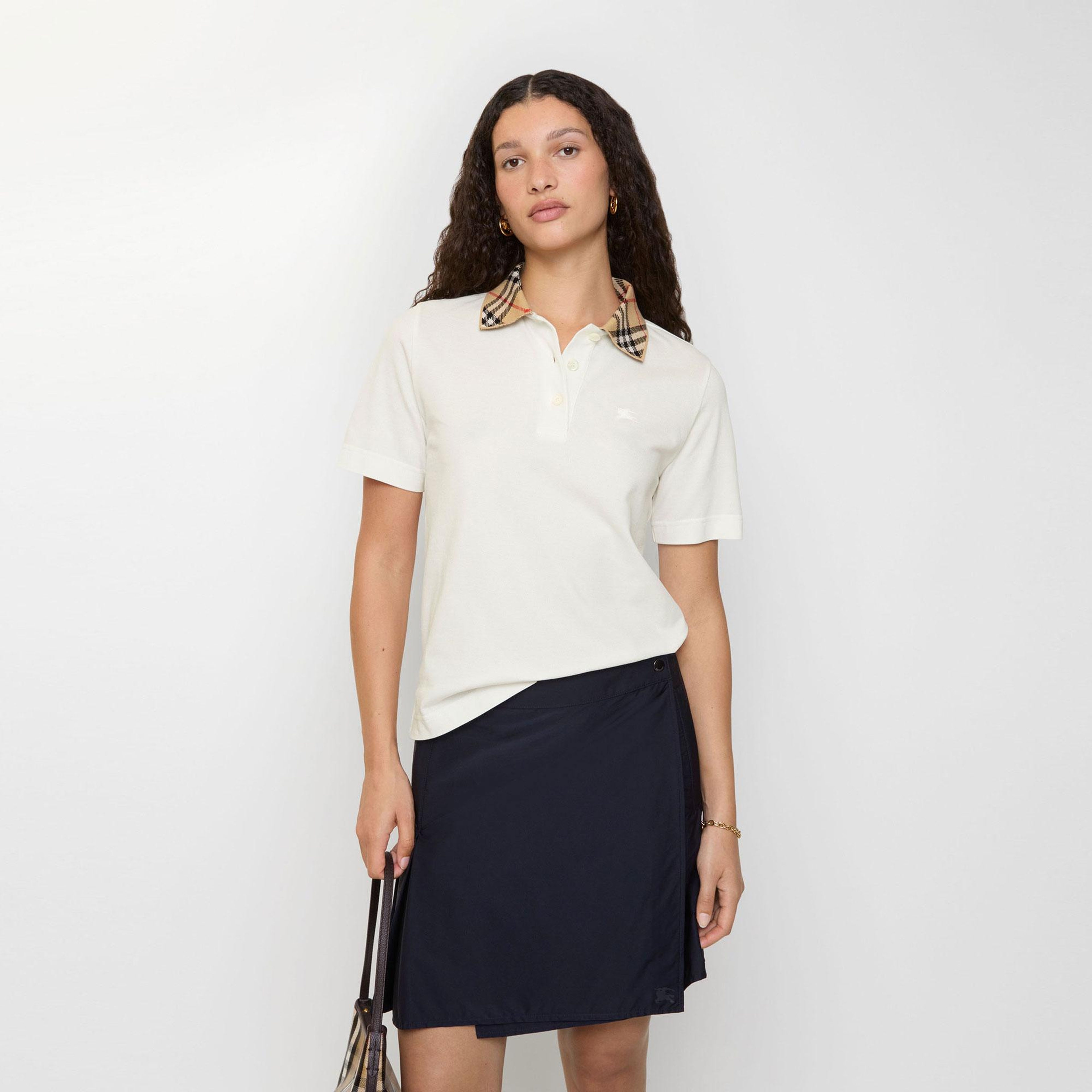 Burberry Imogen Check Kadın Beyaz Polo