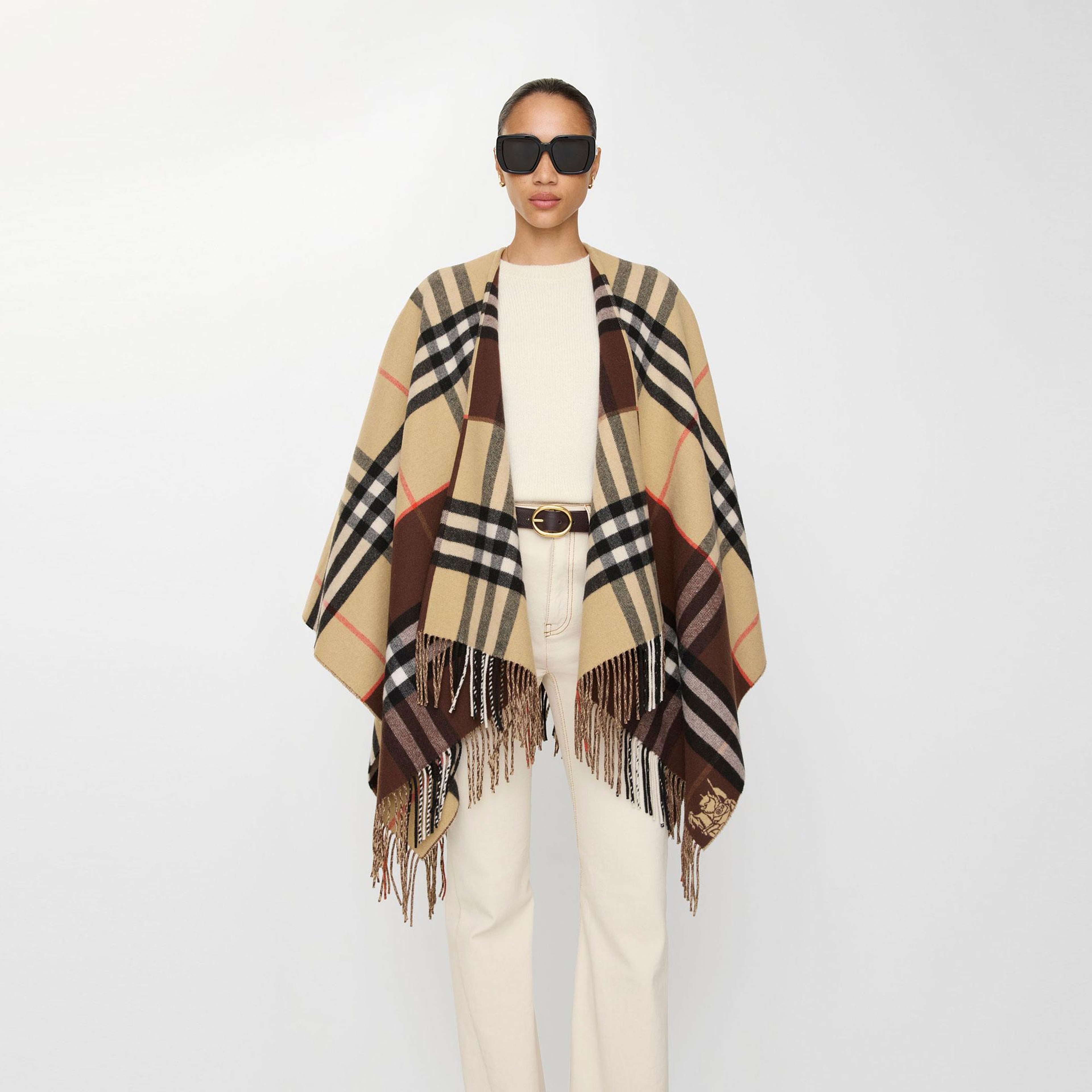 Burberry Double Check Kadın Bej Panço