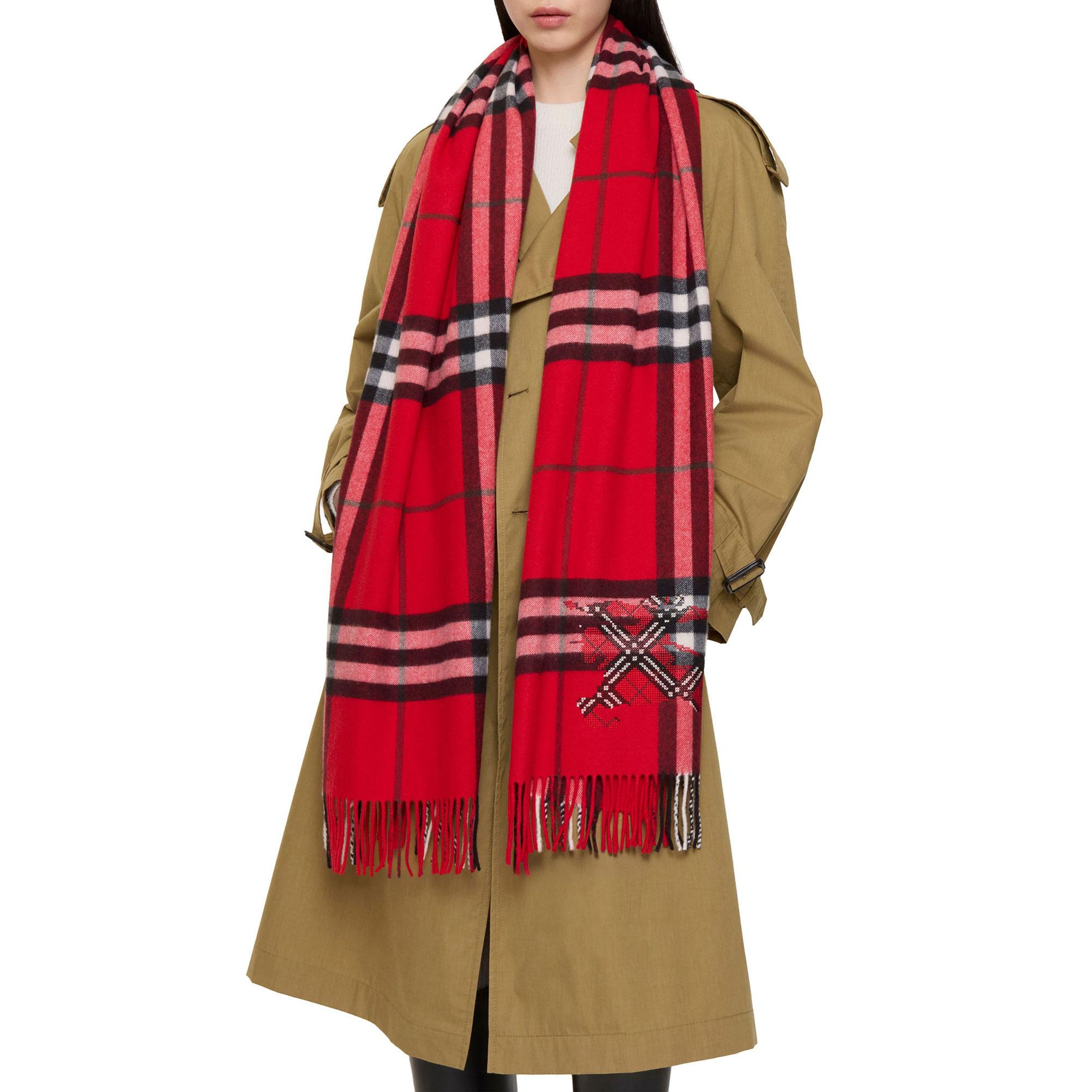 Burberry Check Ekd X Stıtch Kadın Kırmızı Atkı