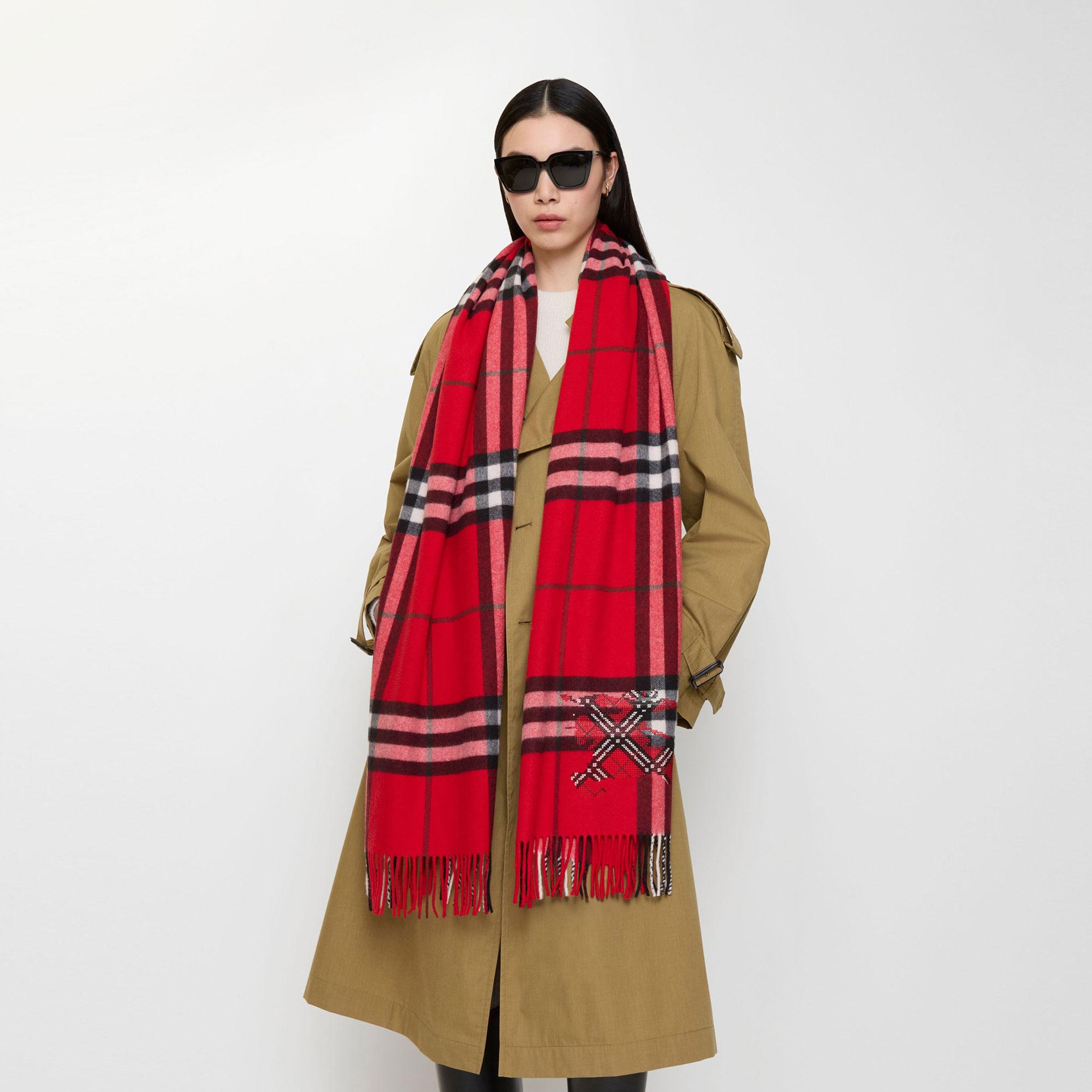 Burberry Check Ekd X Stıtch Kadın Kırmızı Atkı