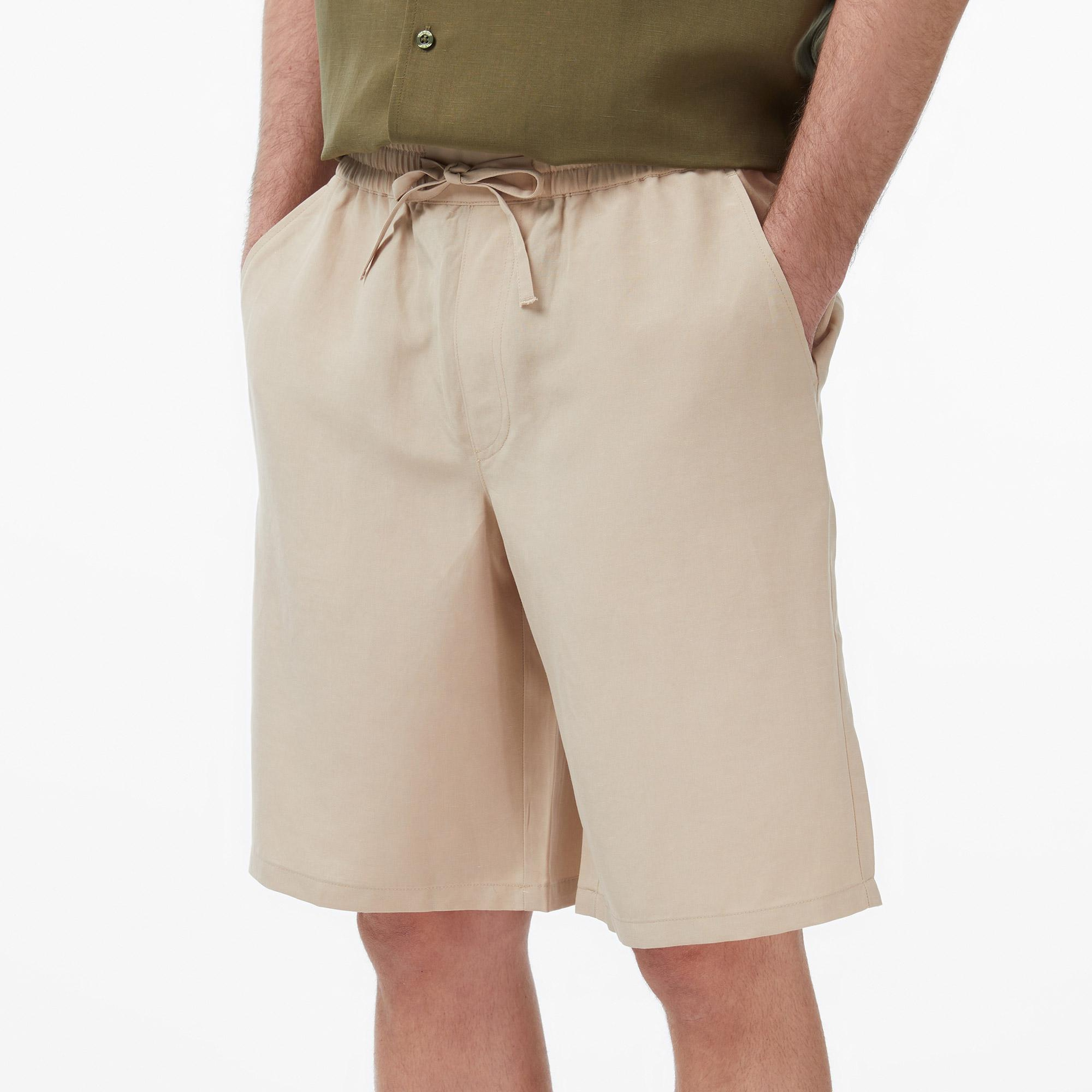 Guess Slub Keten Karışımlı Loose Fit Erkek Kahverengi Şort