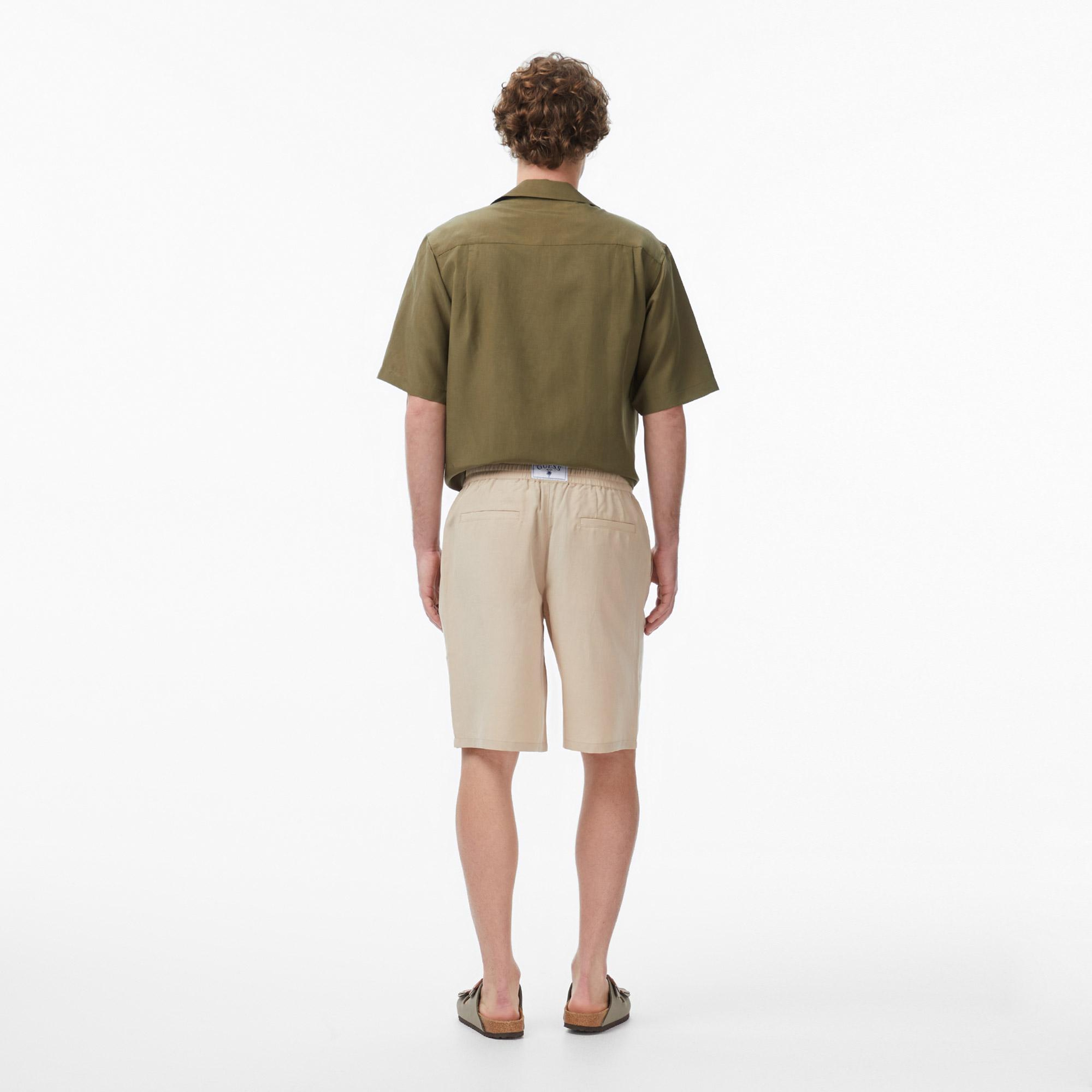 Guess Slub Keten Karışımlı Loose Fit Erkek Kahverengi Şort