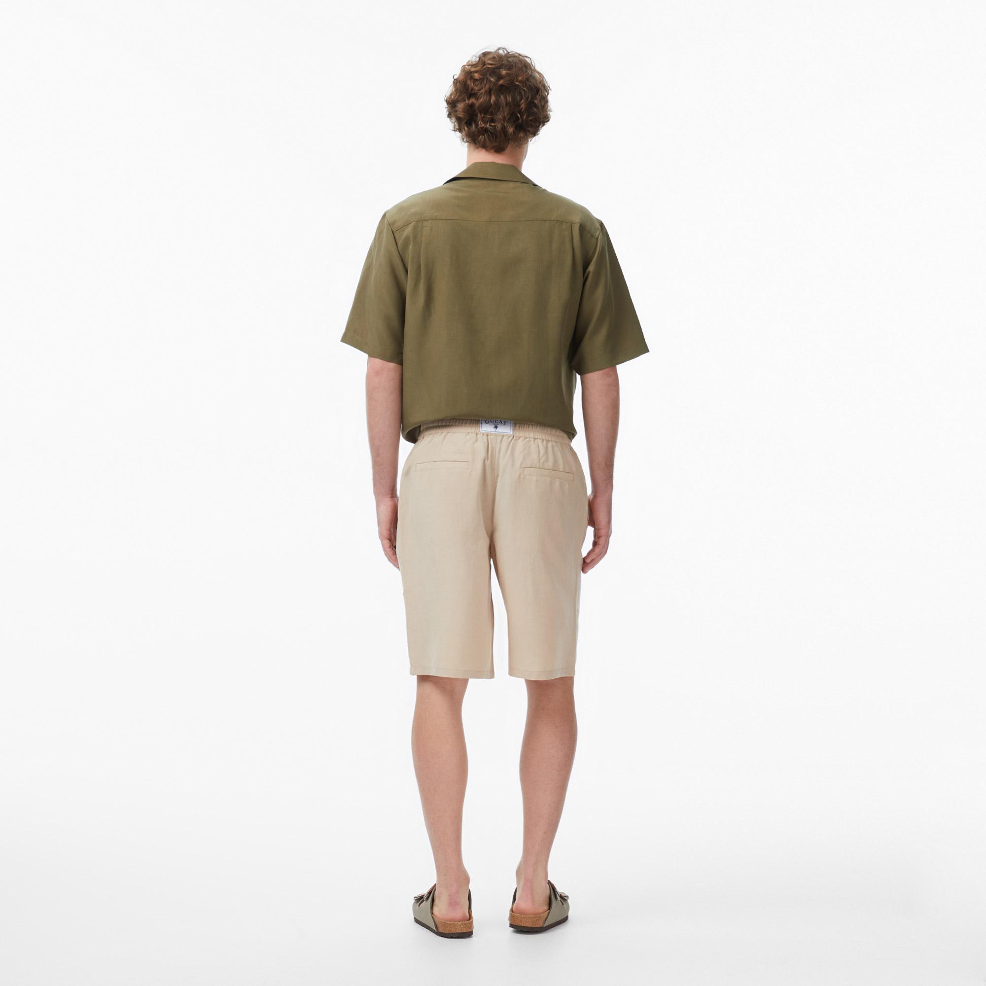 Guess Slub Keten Karışımlı Loose Fit Erkek Kahverengi Şort