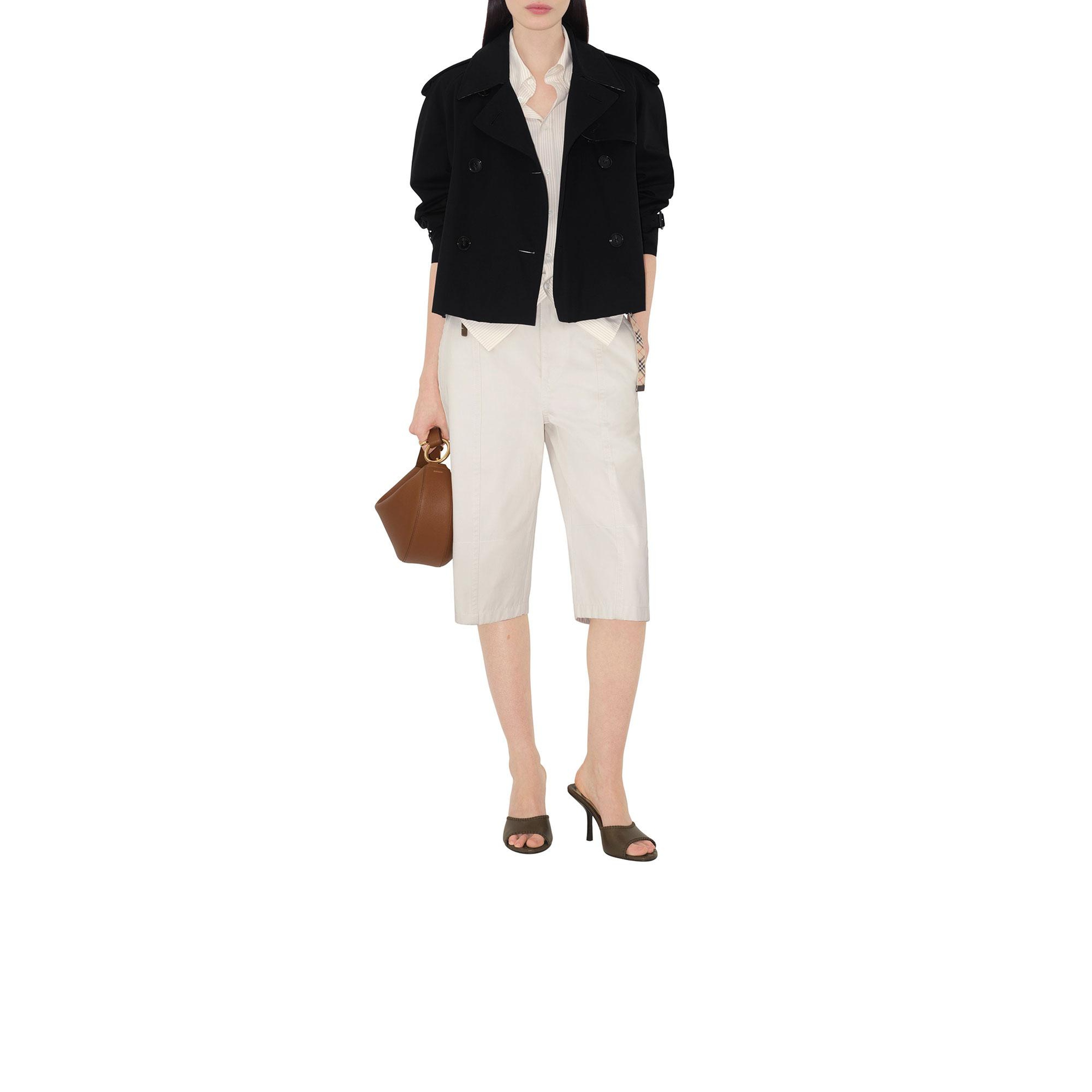 Burberry Cropped Gabardine Trench Kadın Siyah Ceket
