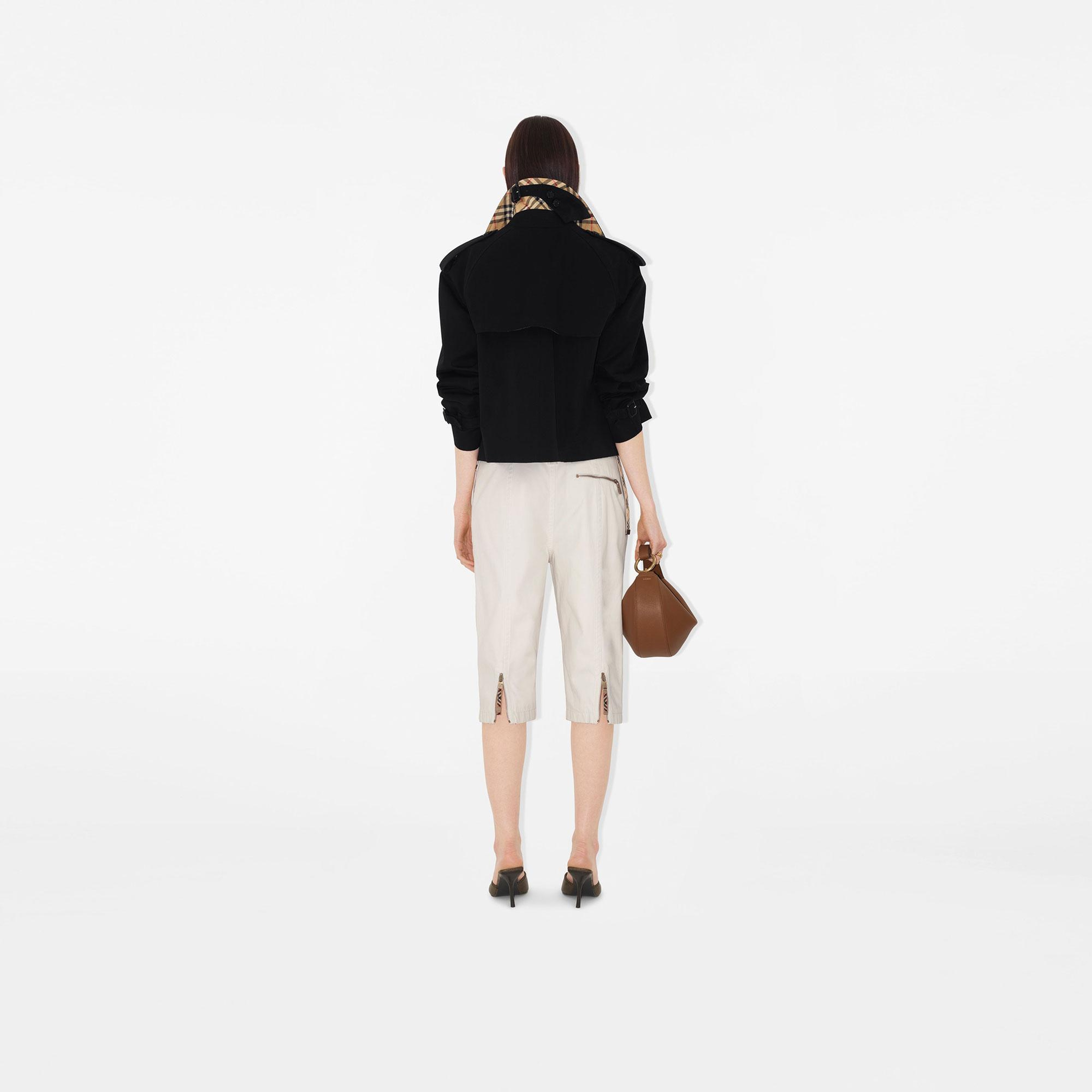 Burberry Cropped Gabardine Trench Kadın Siyah Ceket