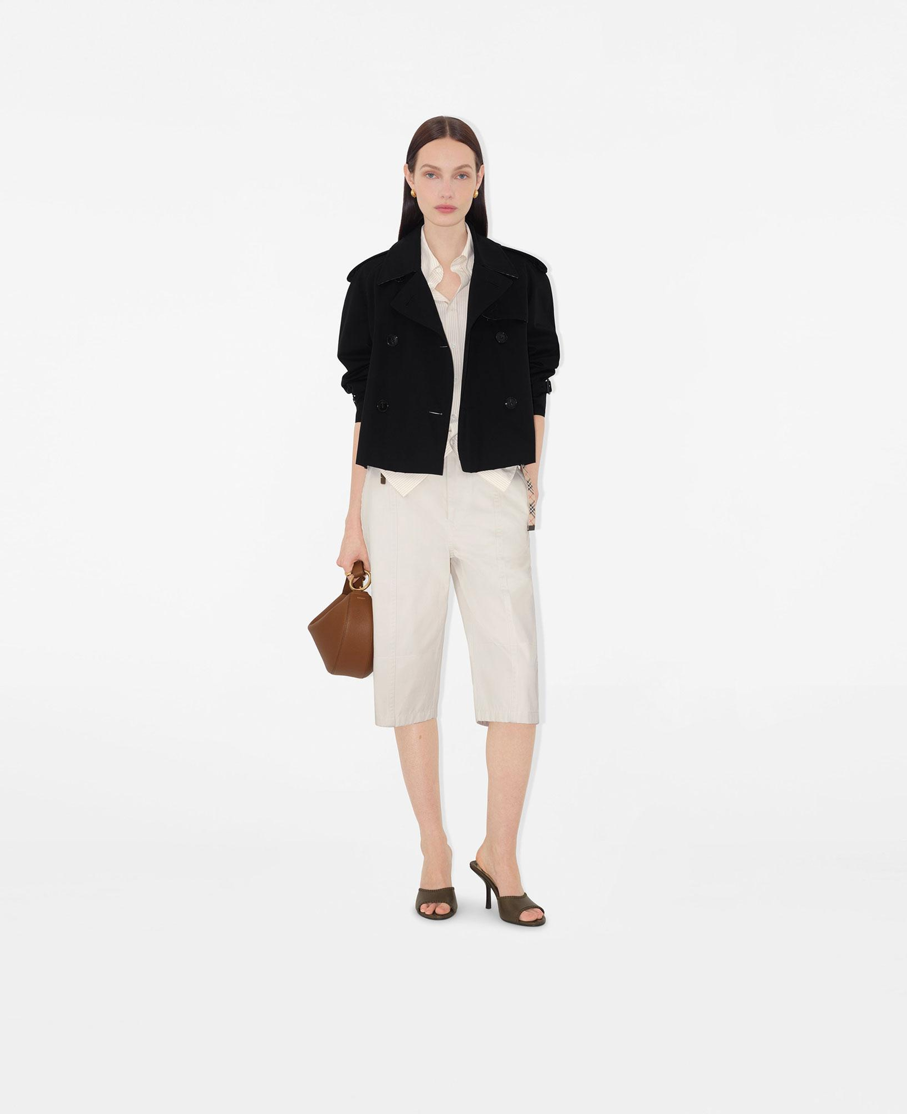 Burberry Cropped Gabardine Trench Kadın Siyah Ceket