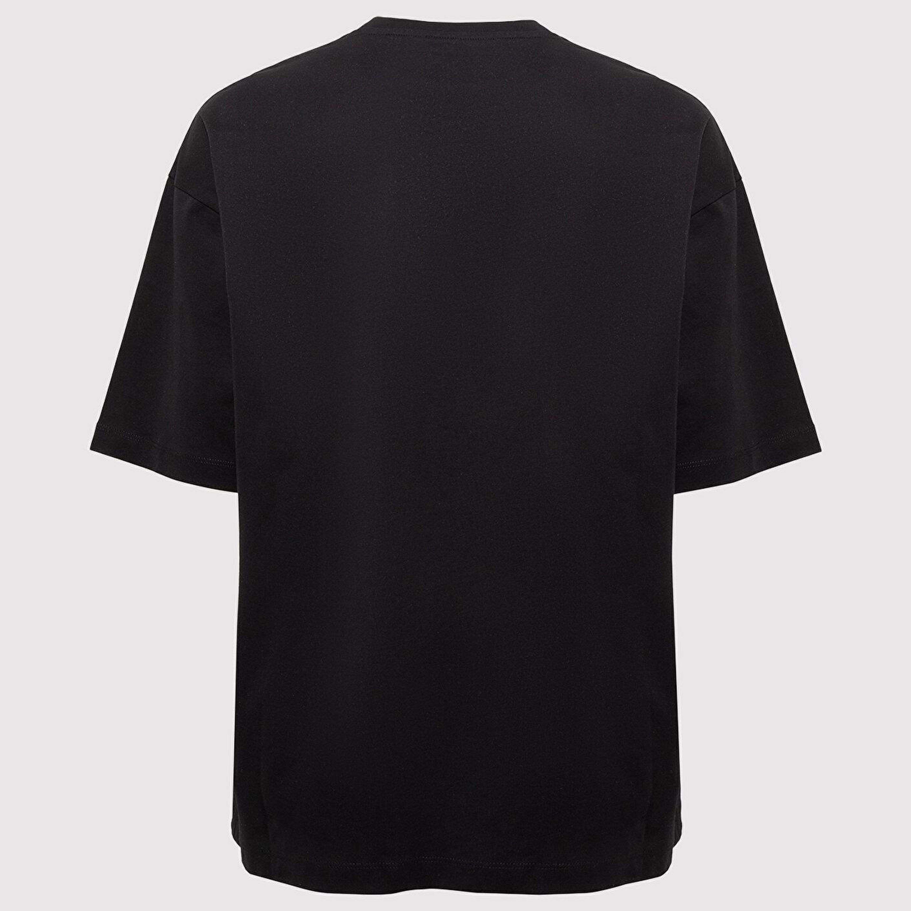 Mavi Baskılı Siyah Tişört Oversize / Geniş Kesim 0613649-900