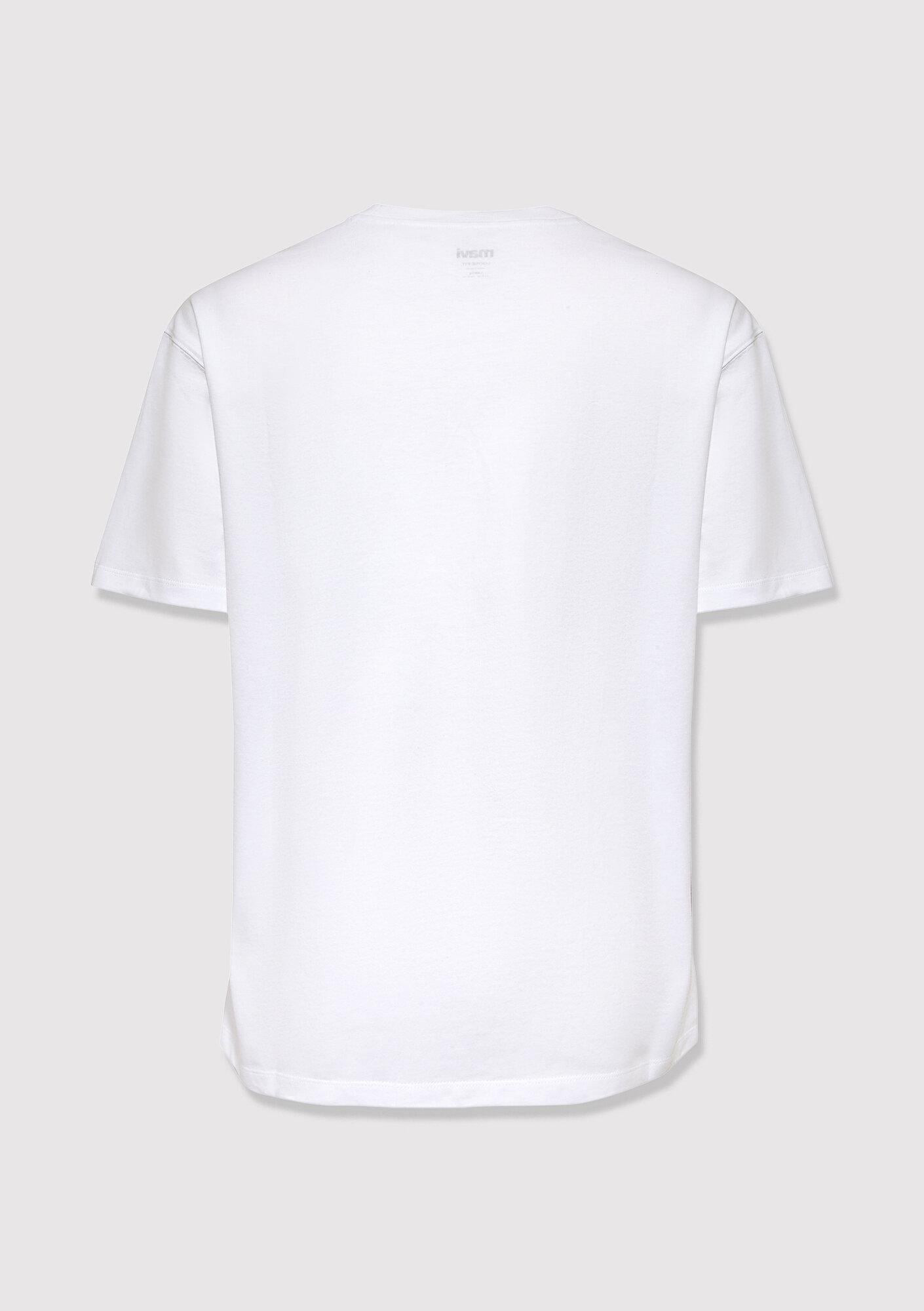 Mavi Baskılı Beyaz Tişört Loose Fit / Bol Rahat Kesim 0613674-620