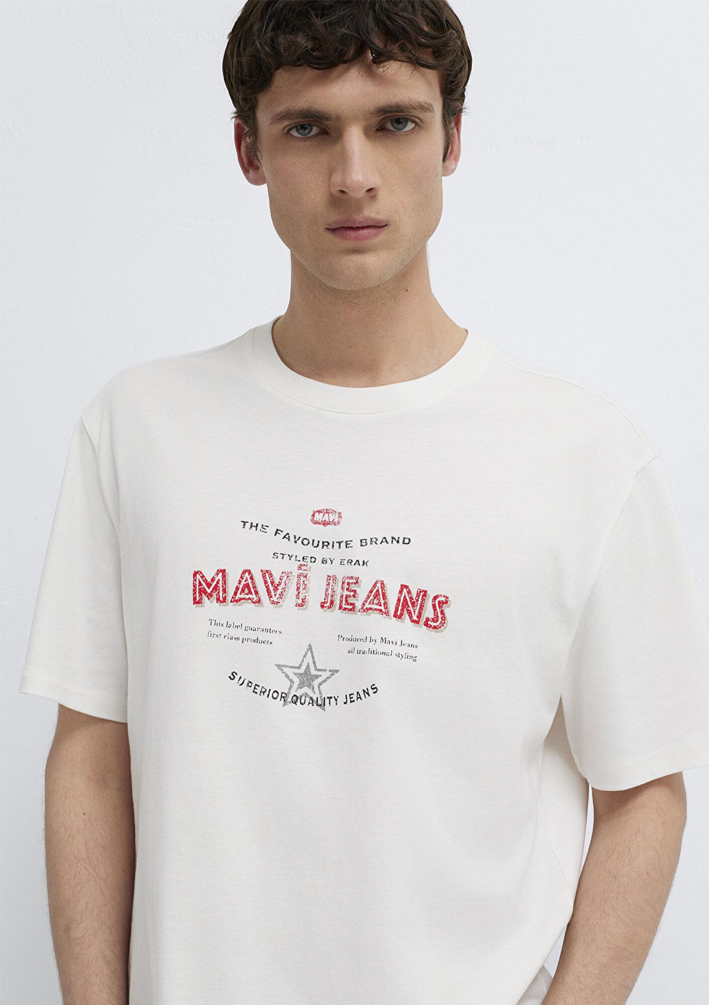 Mavi Mavi Jeans Baskılı Ekru Tişört Loose Fit / Bol Rahat Kesim 0613597-70057