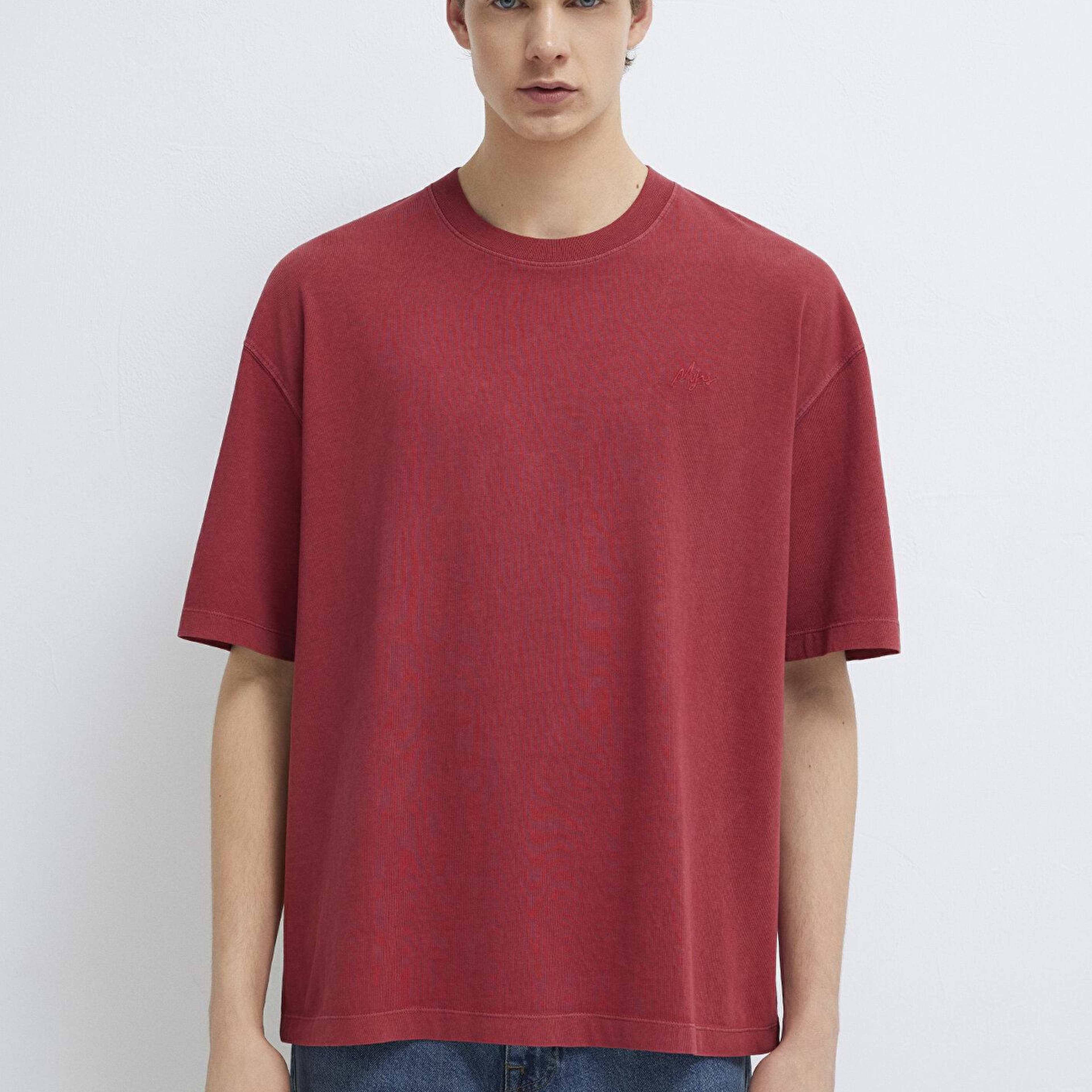 Mavi Kırmızı Tişört Oversize / Geniş Kesim 0613617-70424