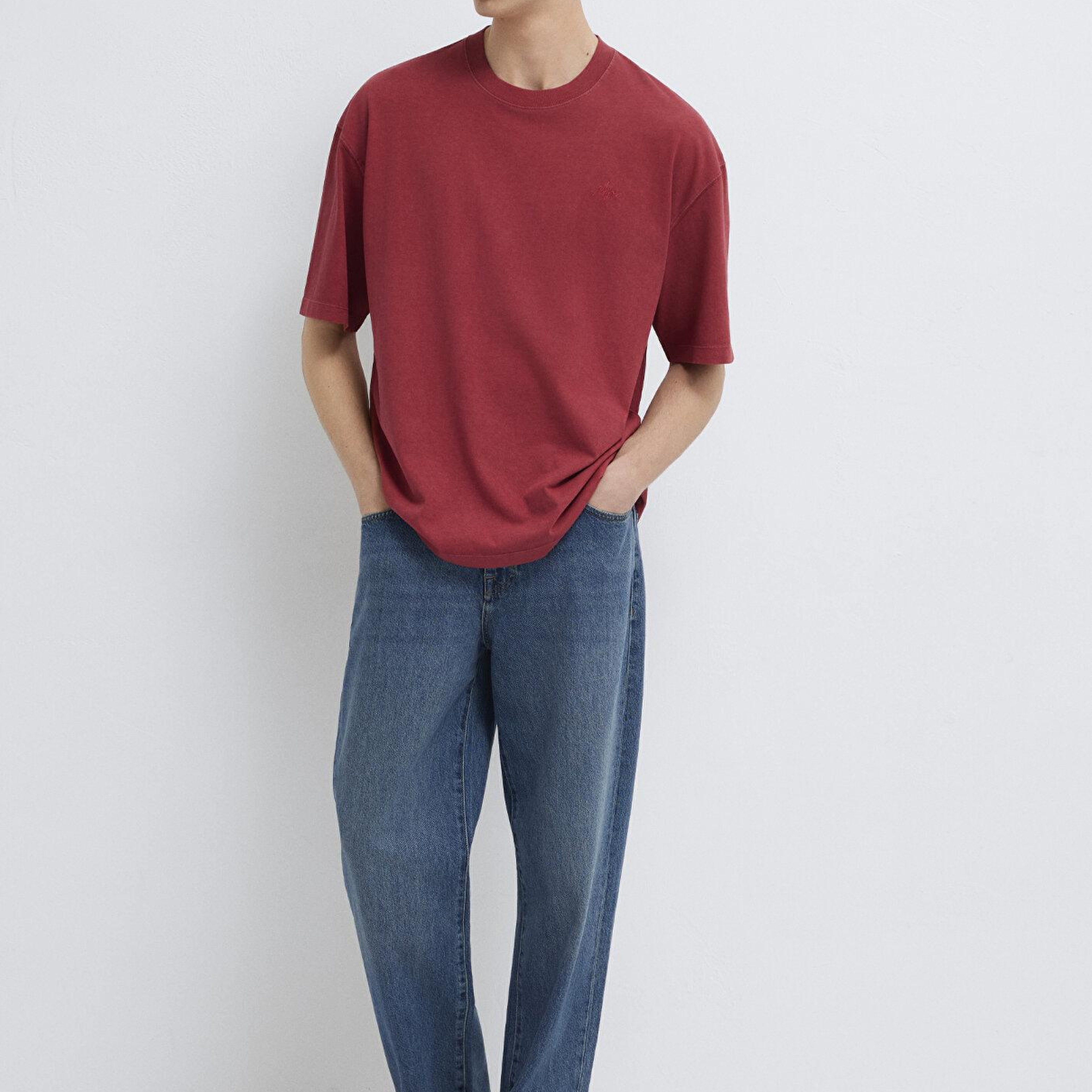 Mavi Kırmızı Tişört Oversize / Geniş Kesim 0613617-70424