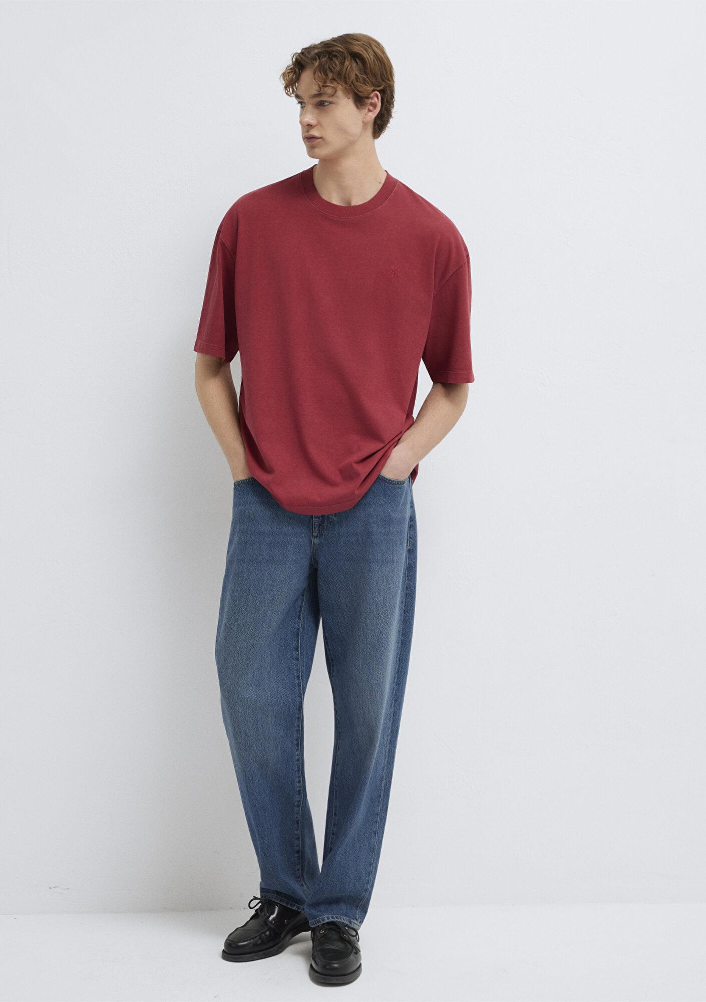 Mavi Kırmızı Tişört Oversize / Geniş Kesim 0613617-70424