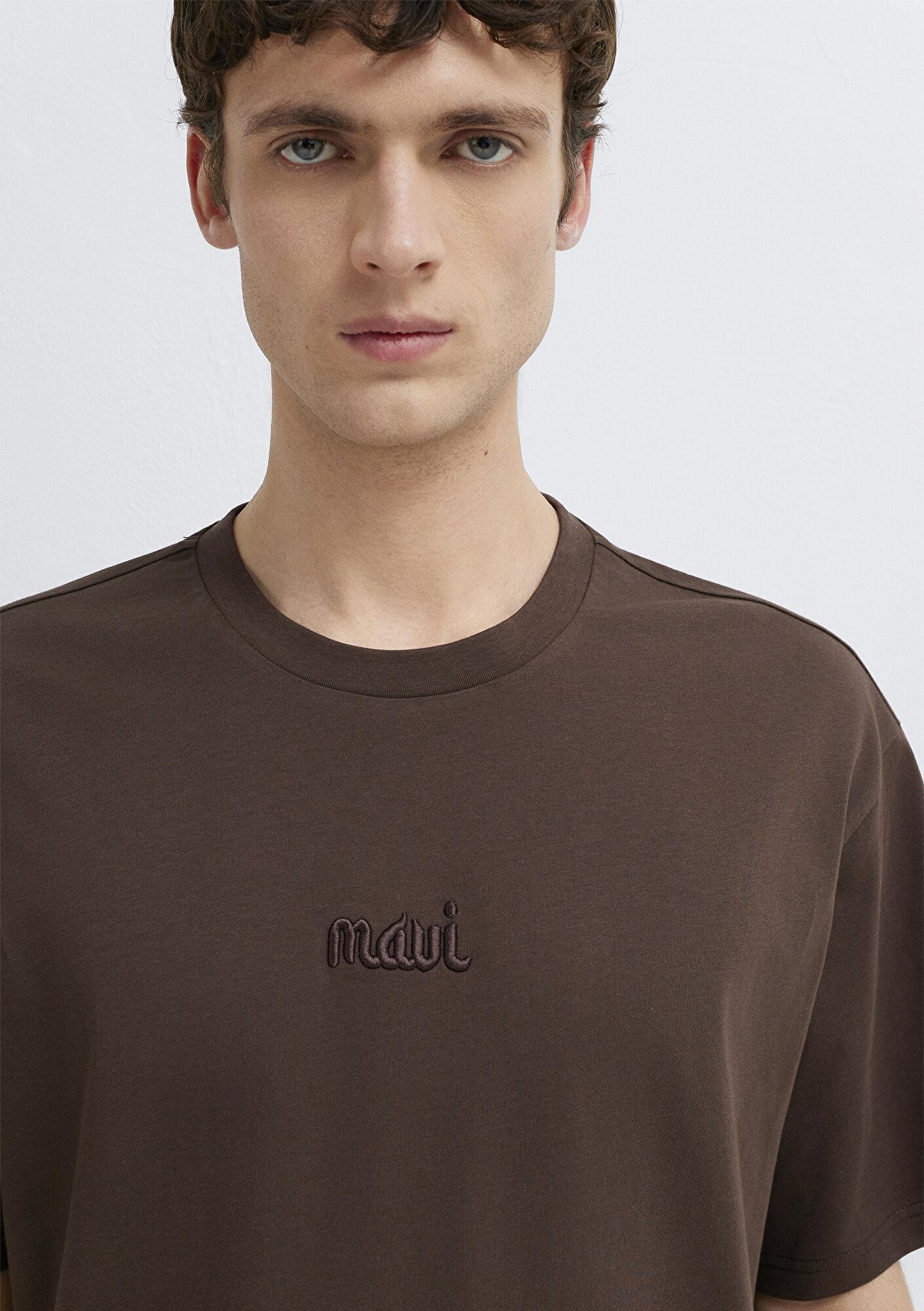 Mavi Mavi Baskılı Kahverengi Tişört Loose Fit / Bol Rahat Kesim 0610100-88067