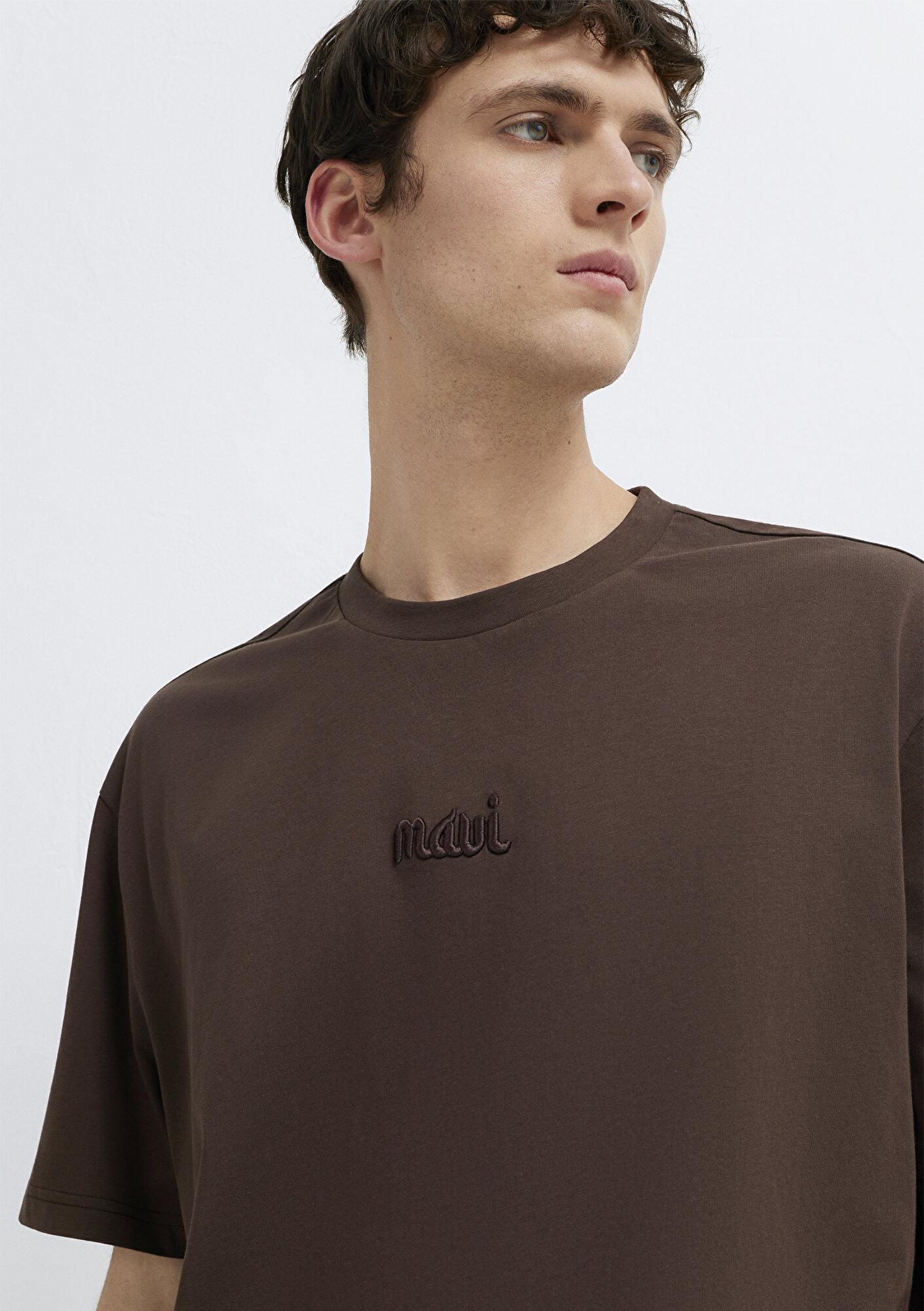 Mavi Mavi Baskılı Kahverengi Tişört Loose Fit / Bol Rahat Kesim 0610100-88067