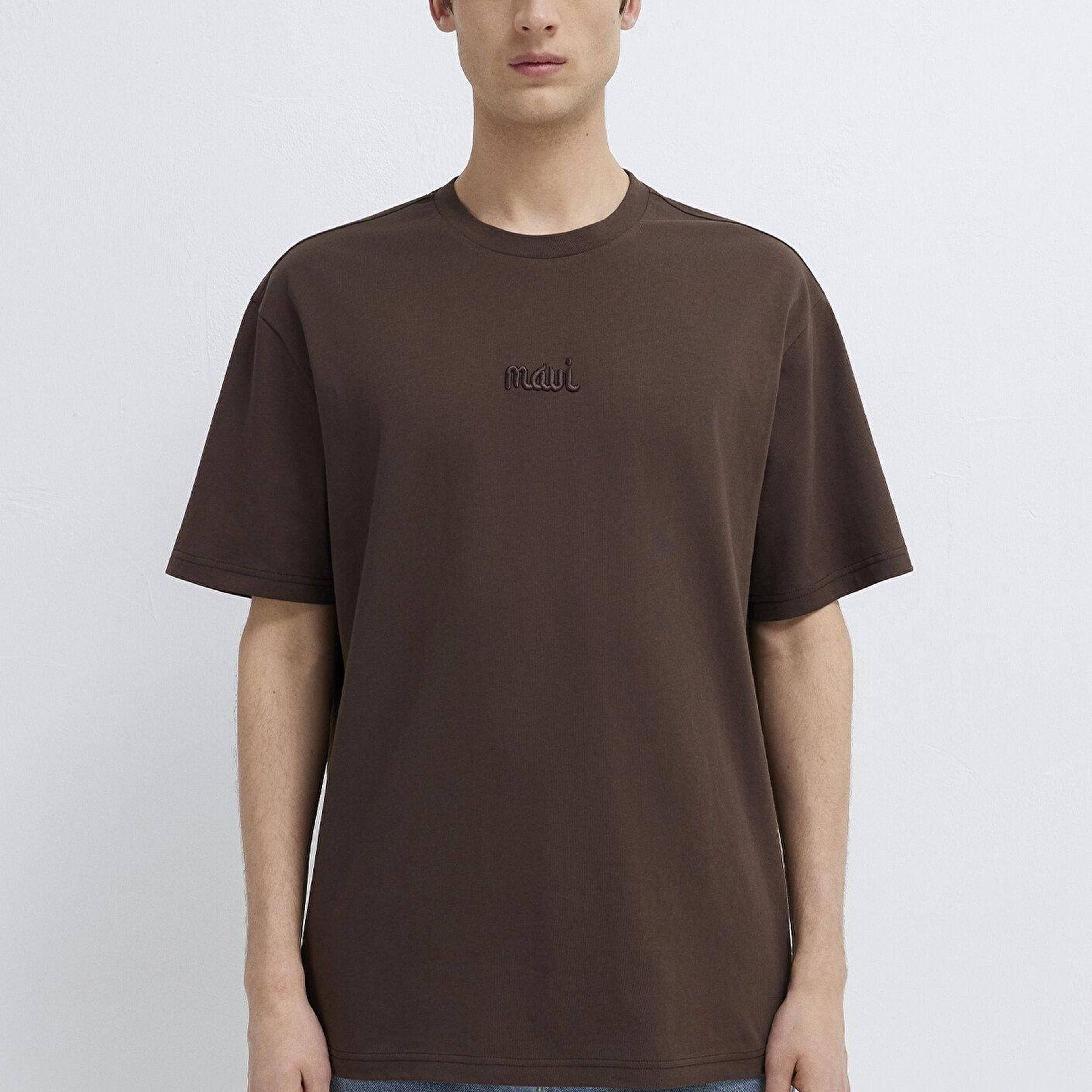 Mavi Mavi Baskılı Kahverengi Tişört Loose Fit / Bol Rahat Kesim 0610100-88067