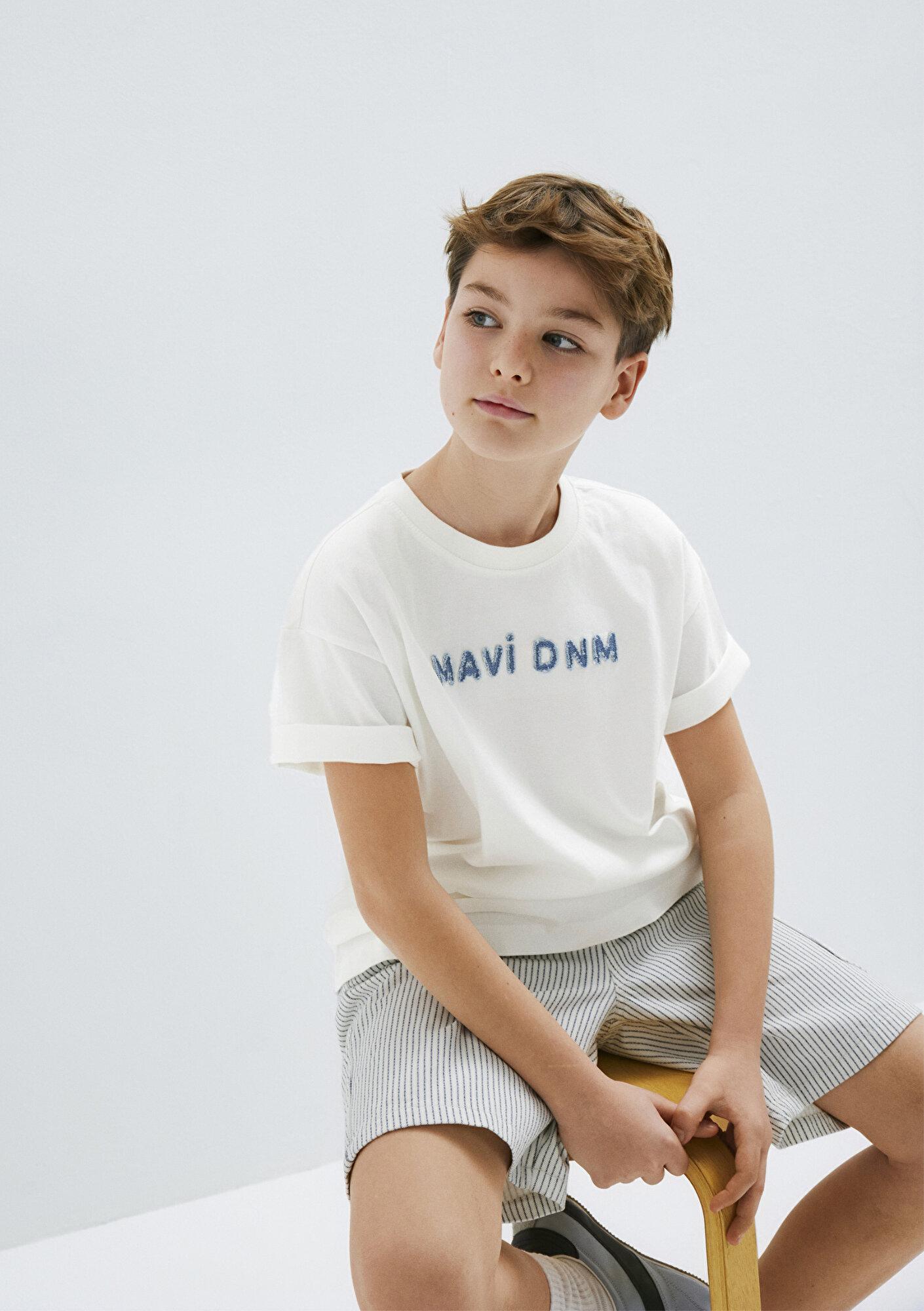 Mavi Mavi Dnm Baskılı Ekru Tişört Loose Fit / Bol Rahat Kesim 6610506-70057