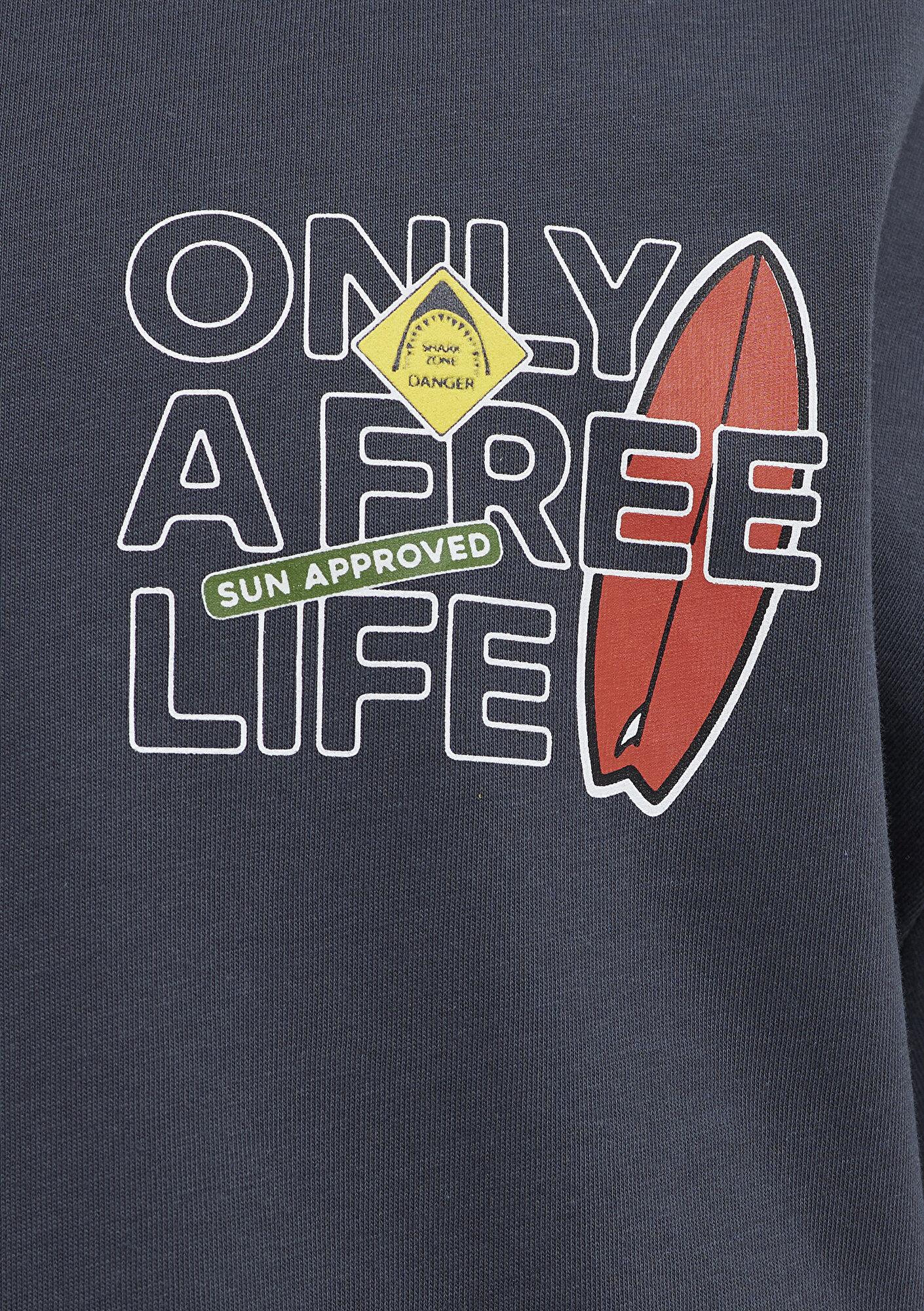 Mavi Baskılı Antrasit Tişört Oversize / Geniş Kesim 0613621-80106