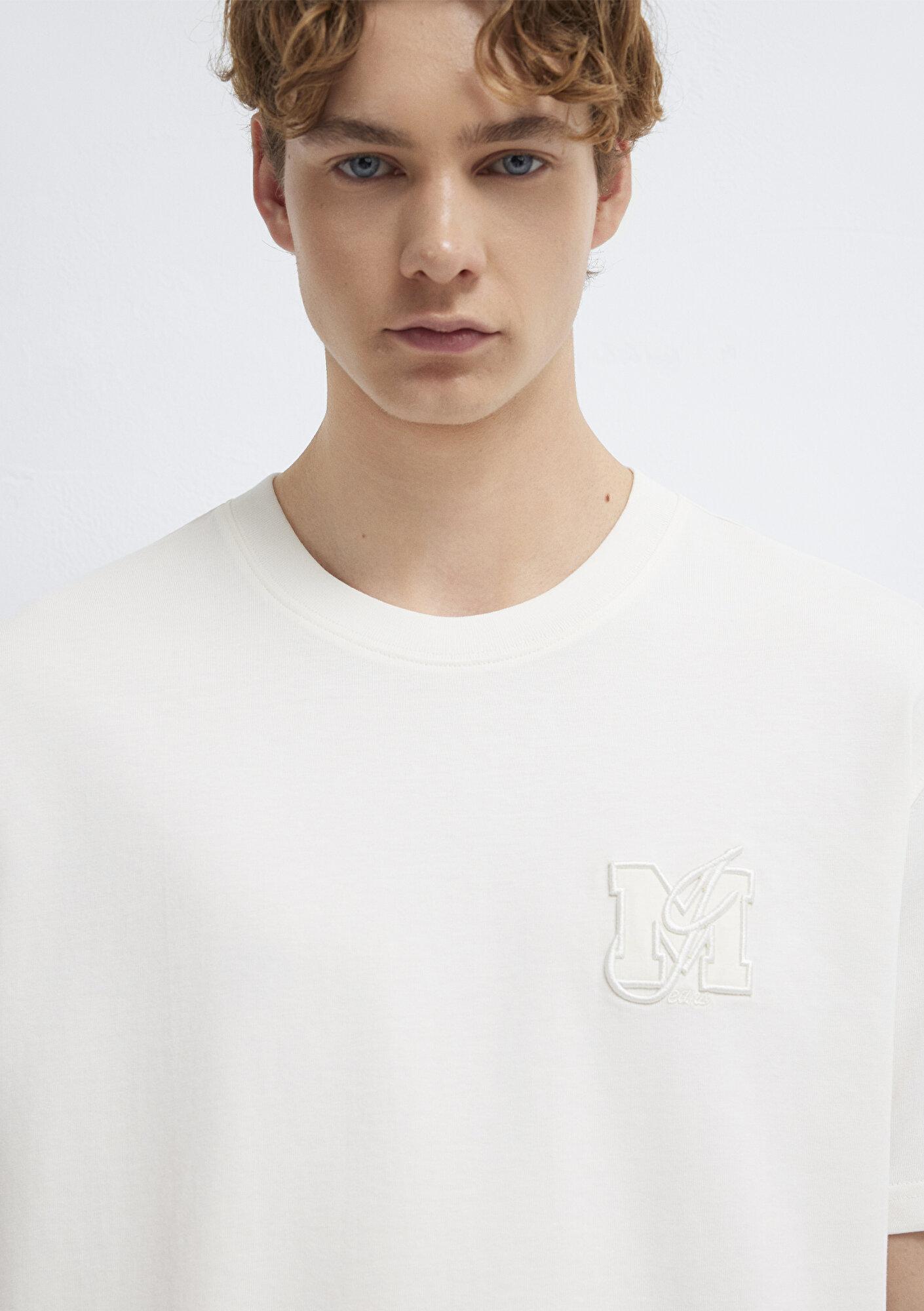 Mavi MJ Logo Detaylı Ekru Tişört Loose Fit / Bol Rahat Kesim 0612885-70057