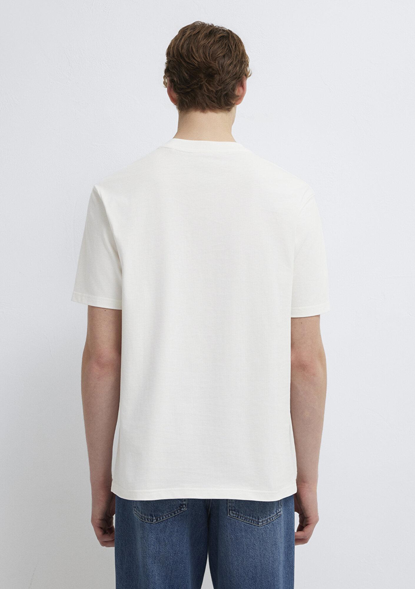 Mavi MJ Logo Detaylı Ekru Tişört Loose Fit / Bol Rahat Kesim 0612885-70057