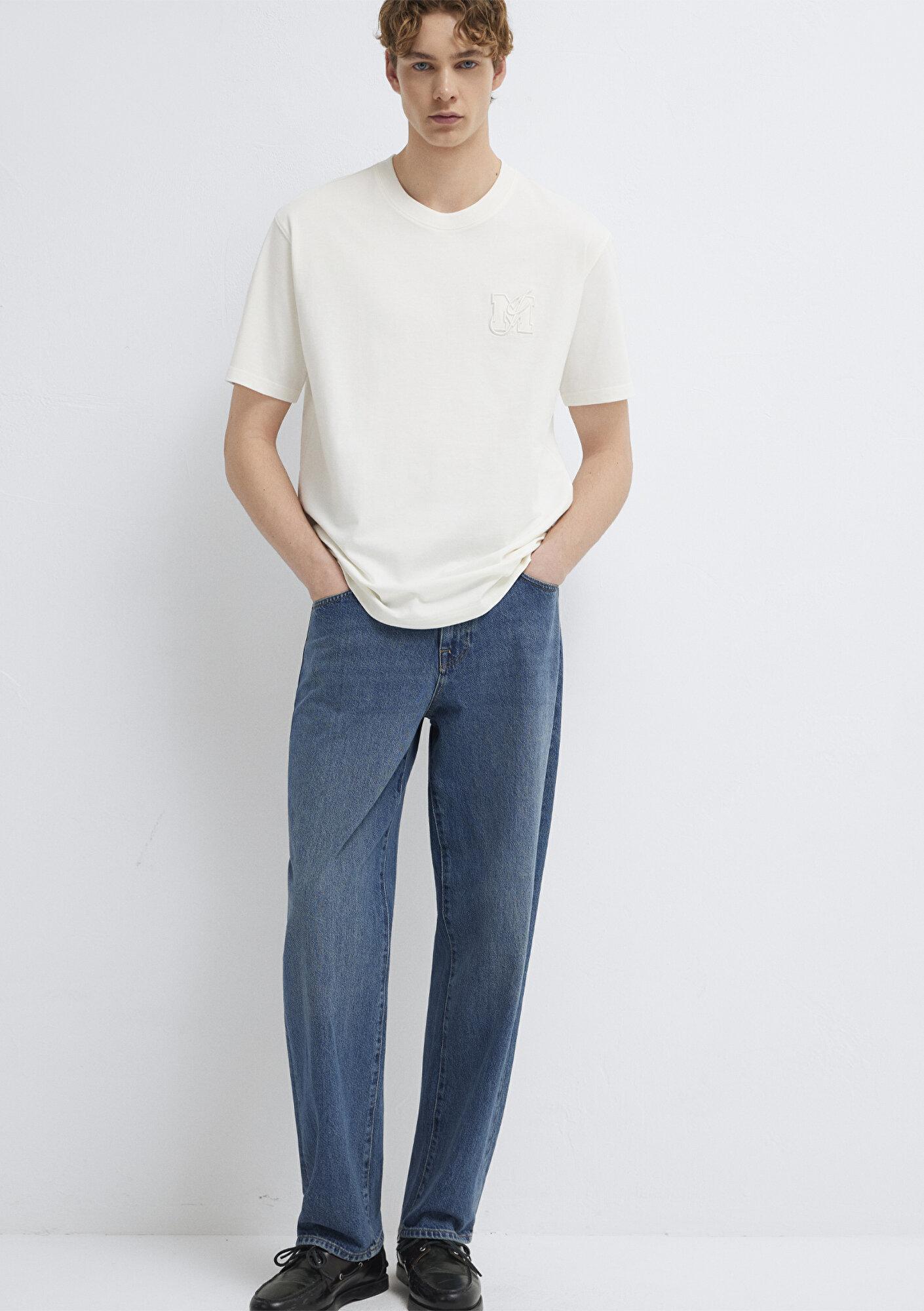 Mavi MJ Logo Detaylı Ekru Tişört Loose Fit / Bol Rahat Kesim 0612885-70057