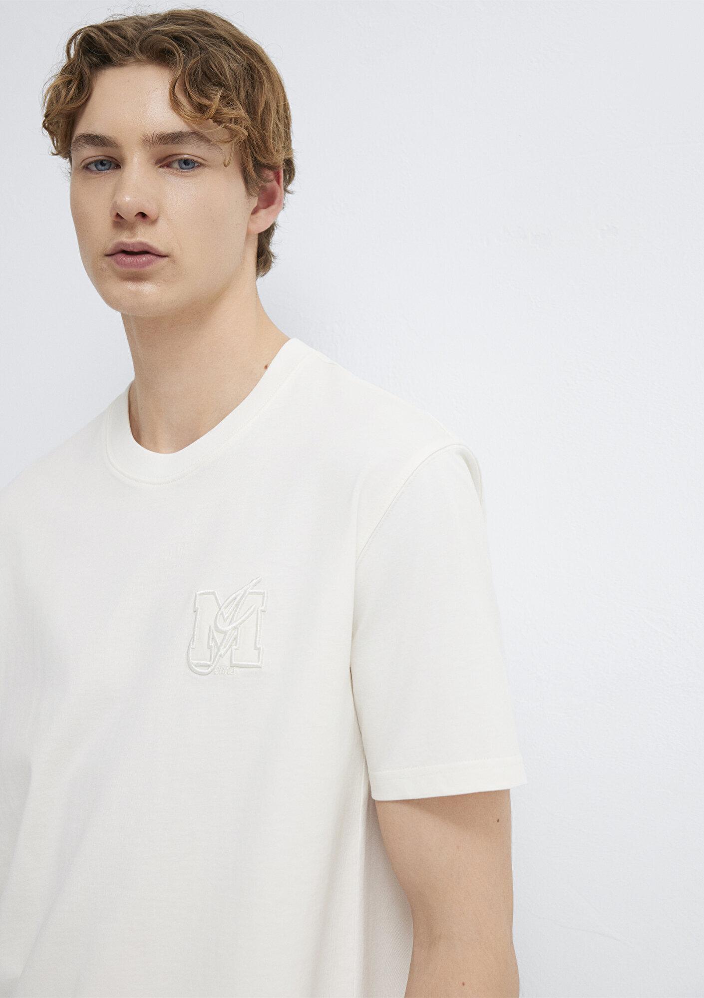 Mavi MJ Logo Detaylı Ekru Tişört Loose Fit / Bol Rahat Kesim 0612885-70057