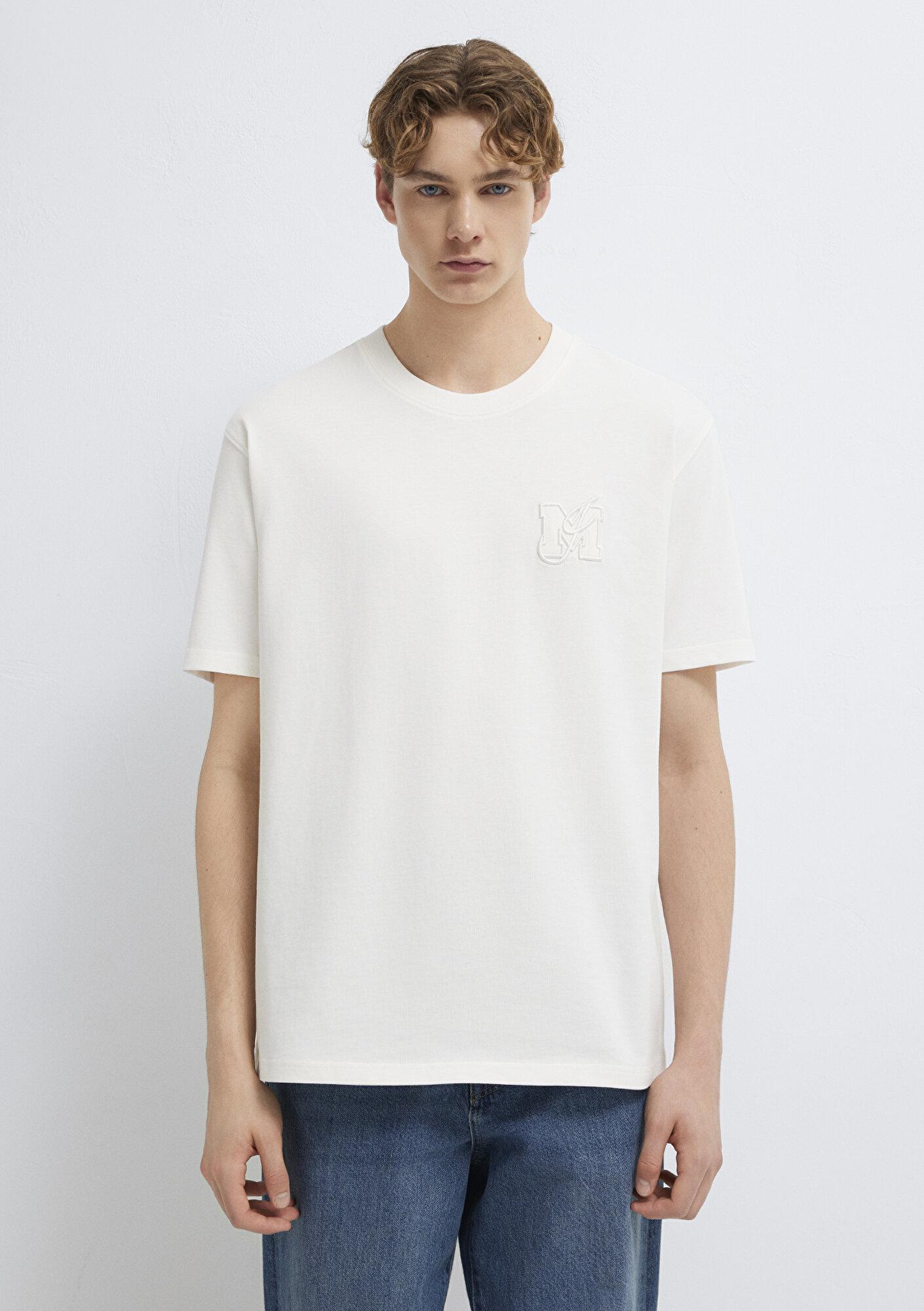 Mavi MJ Logo Detaylı Ekru Tişört Loose Fit / Bol Rahat Kesim 0612885-70057