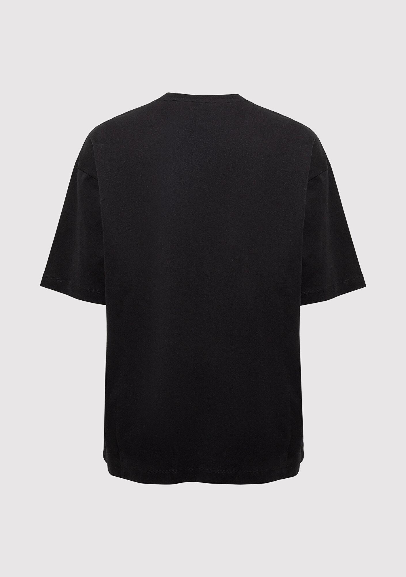 Mavi Baskılı Siyah Tişört Oversize / Geniş Kesim 0613649-900