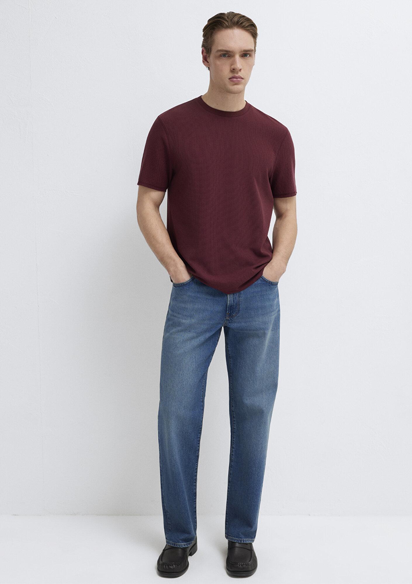 Mavi Dokulu Bordo Basic Tişört Regular Fit / Normal Kesim 0610277-70426