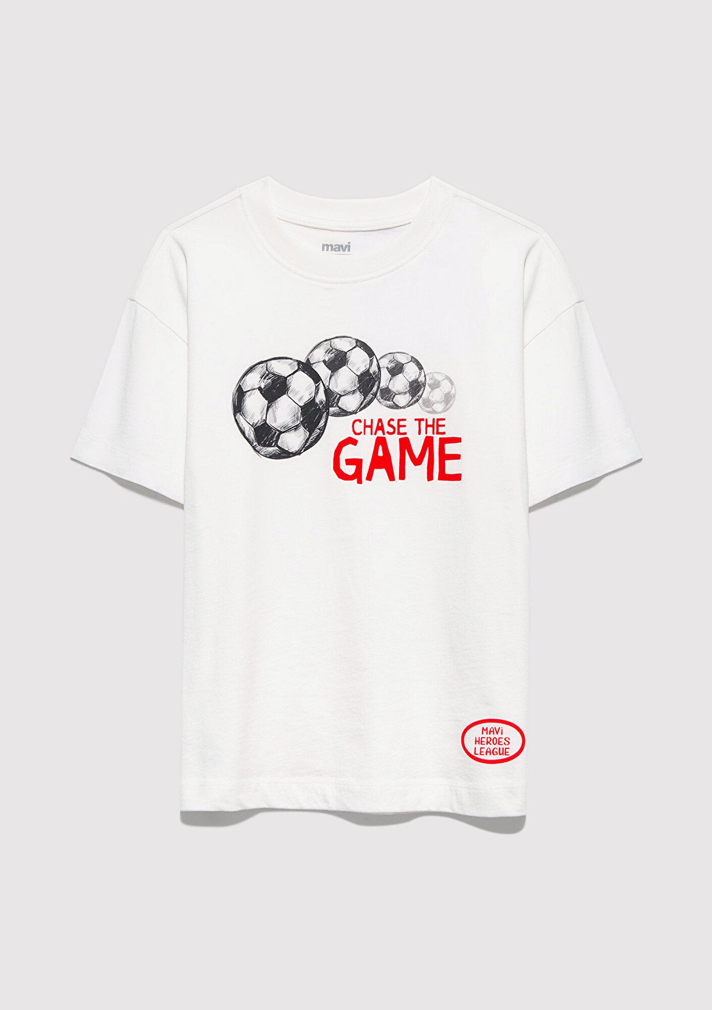 Mavi Chase The Game Baskılı Ekru Tişört Loose Fit / Bol Rahat Kesim 6610480-70057