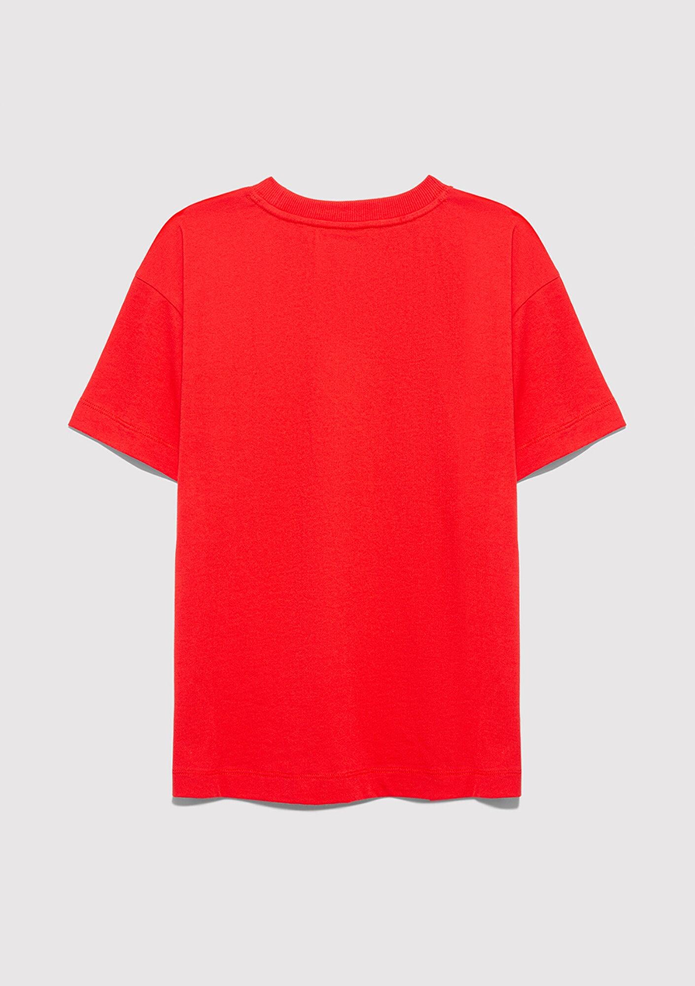 Mavi Futbol Baskılı Kırmızı Tişört Loose Fit / Bol Rahat Kesim 6610481-70465