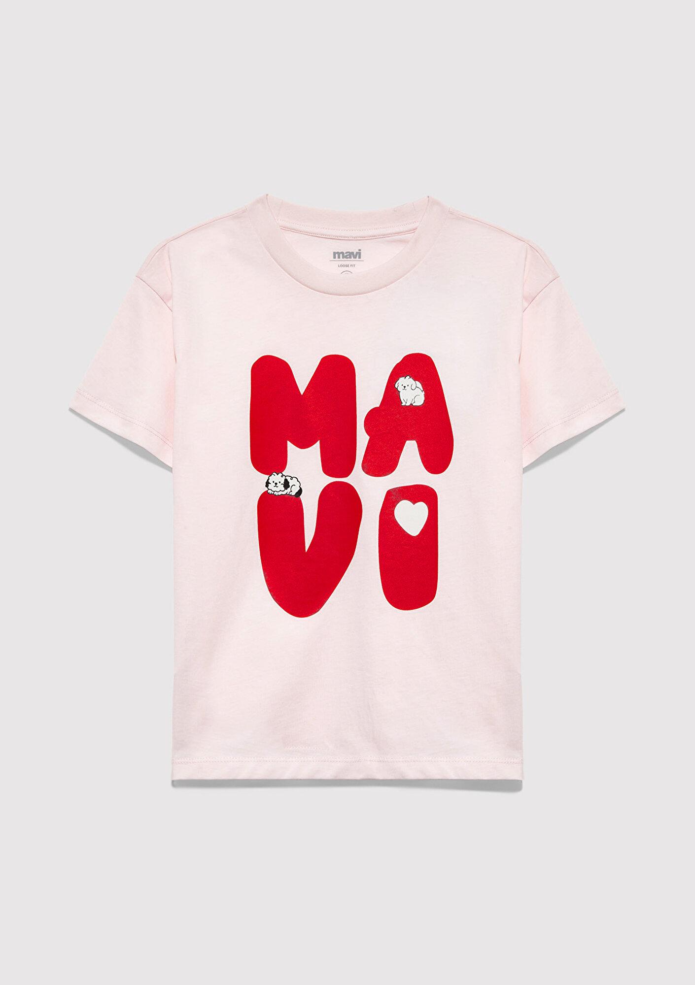 Mavi Mavi Logo Baskılı Pembe Tişört Loose Fit / Bol Rahat Kesim 7610469-91487