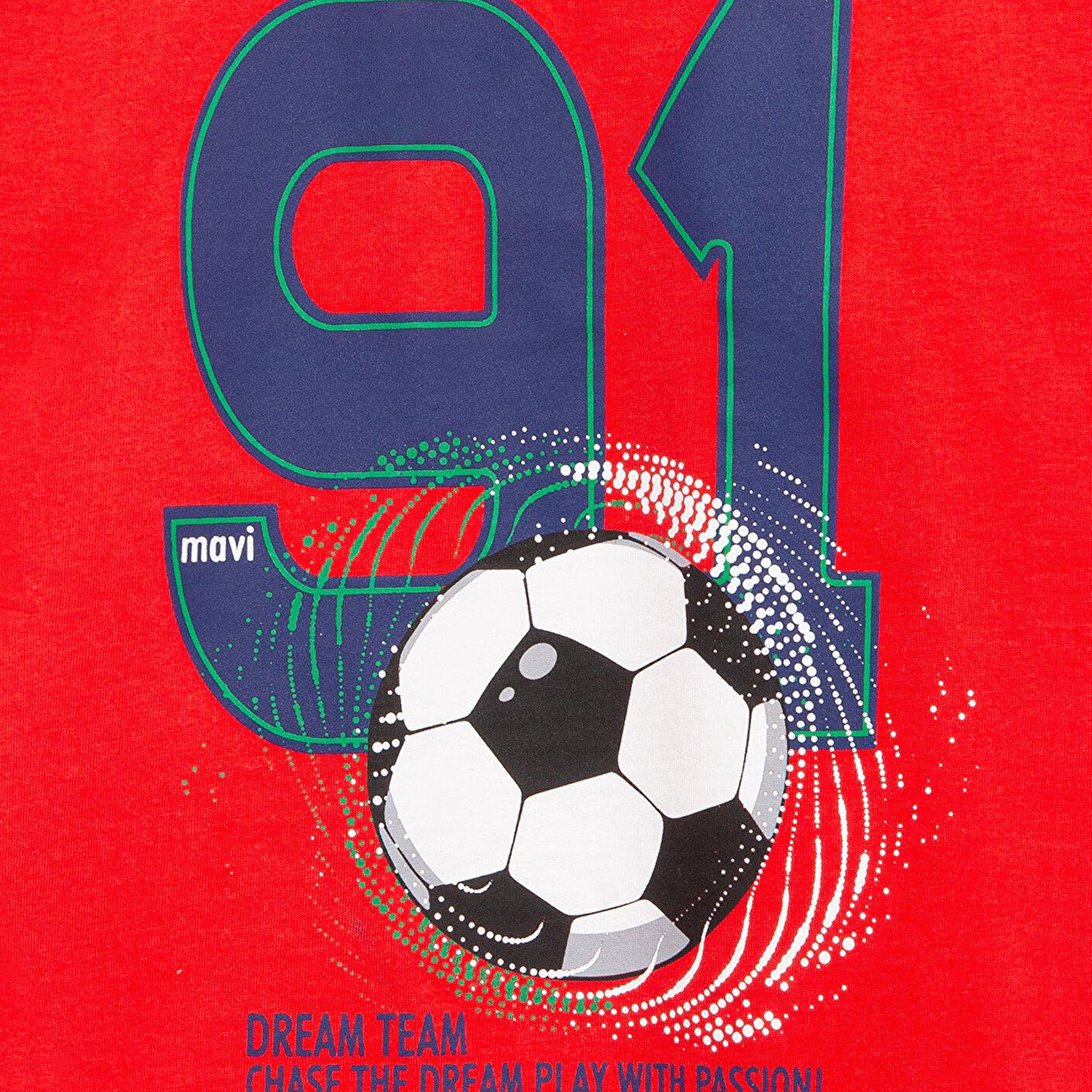 Mavi Futbol Baskılı Kırmızı Tişört Loose Fit / Bol Rahat Kesim 6610481-70465