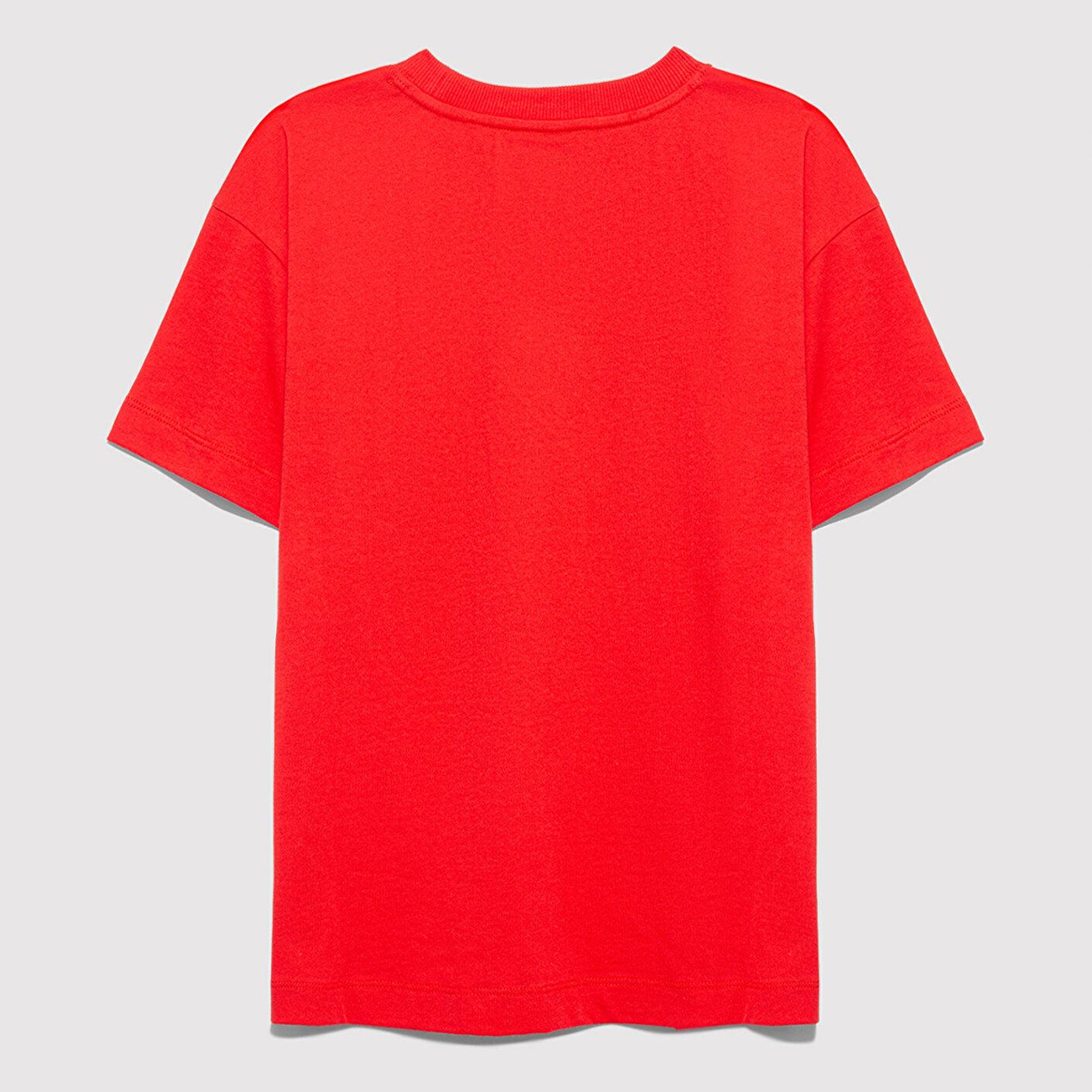 Mavi Futbol Baskılı Kırmızı Tişört Loose Fit / Bol Rahat Kesim 6610481-70465