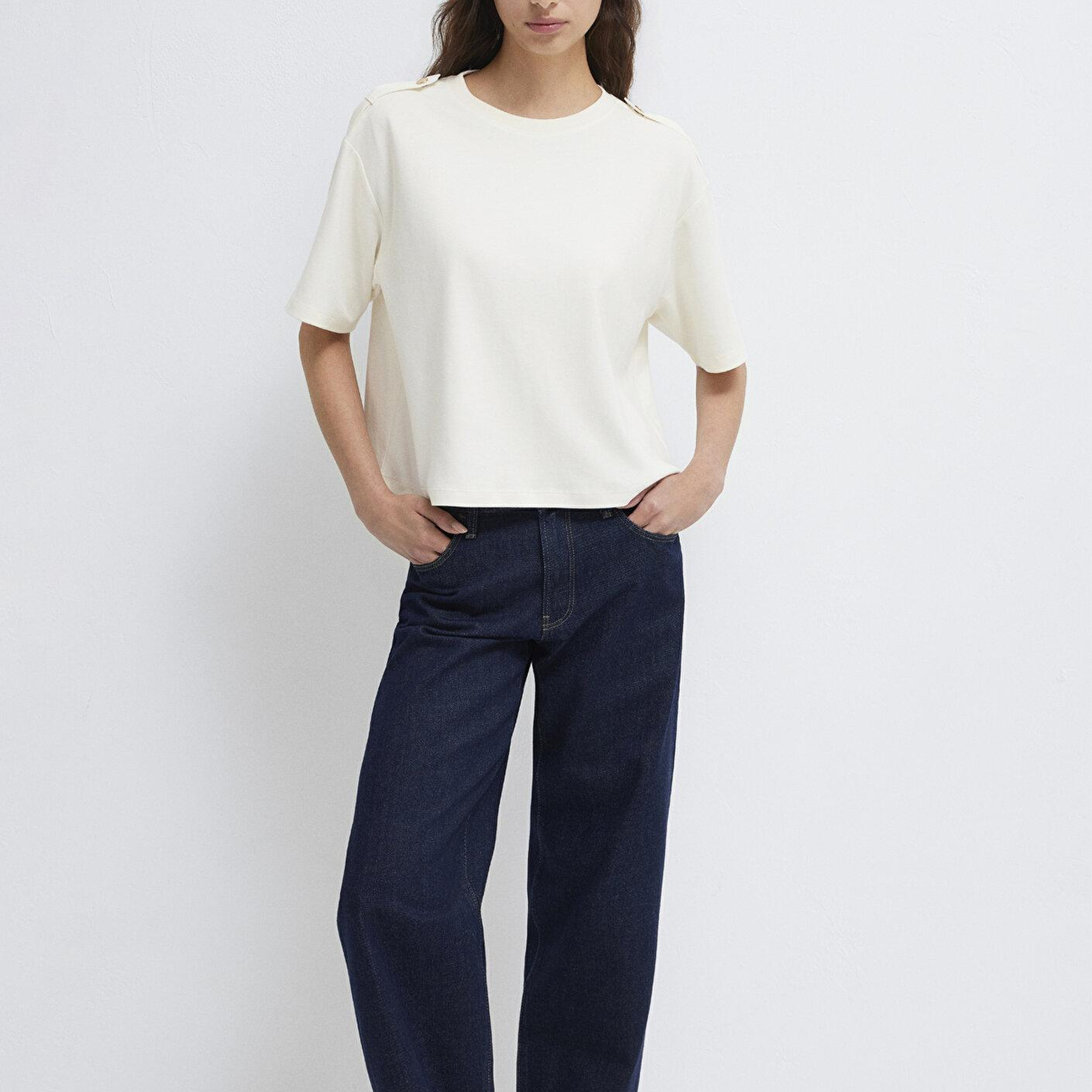 Mavi Ekru Tişört Loose Fit / Bol Rahat Kesim 1614061-80194