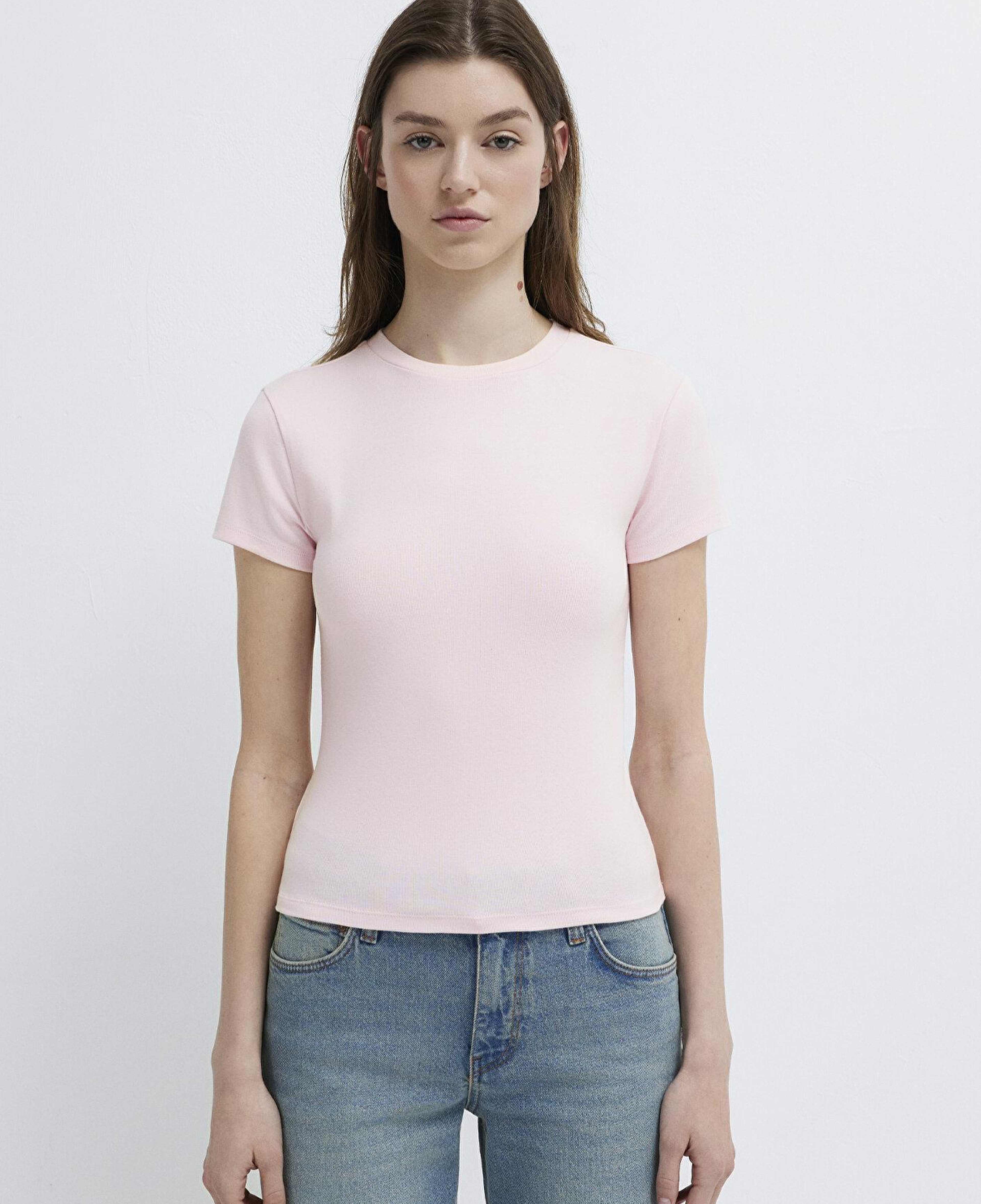 Mavi Pembe Basic Crop Tişört Fitted / Vücuda Oturan Kesim 1614180-89200