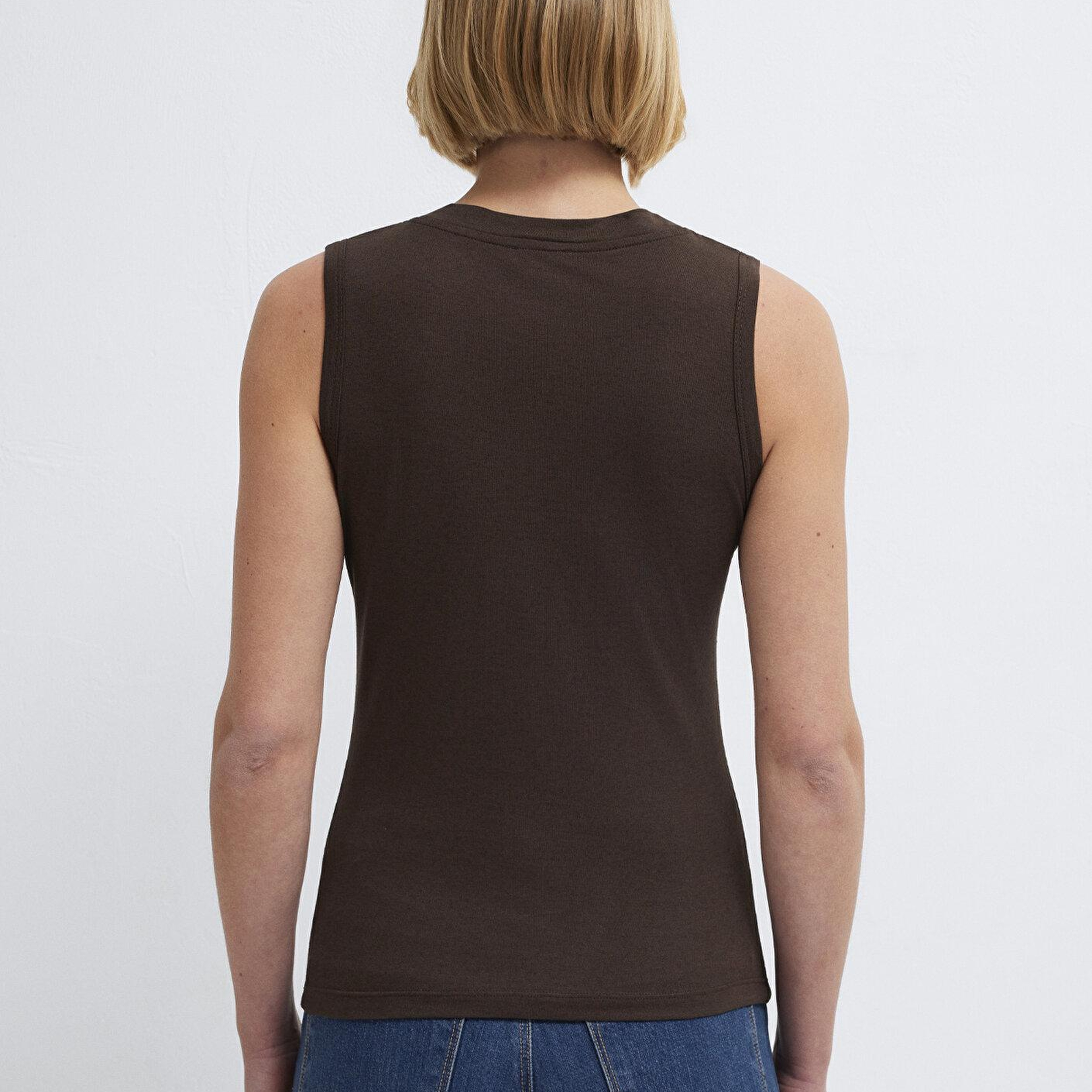 Mavi Düğmeli Kahverengi Atlet Slim Fit / Dar Kesim 1614062-88067