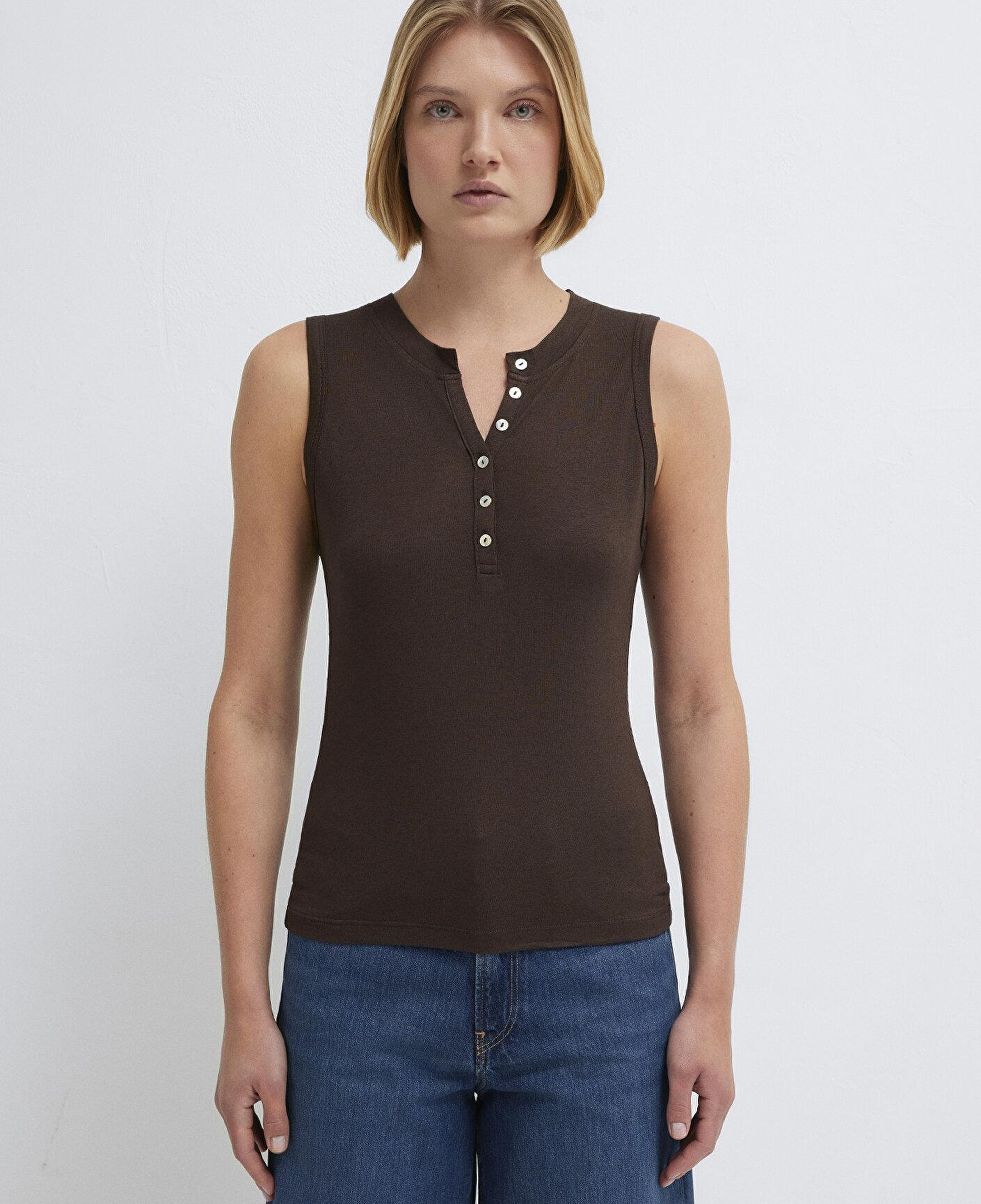 Mavi Düğmeli Kahverengi Atlet Slim Fit / Dar Kesim 1614062-88067