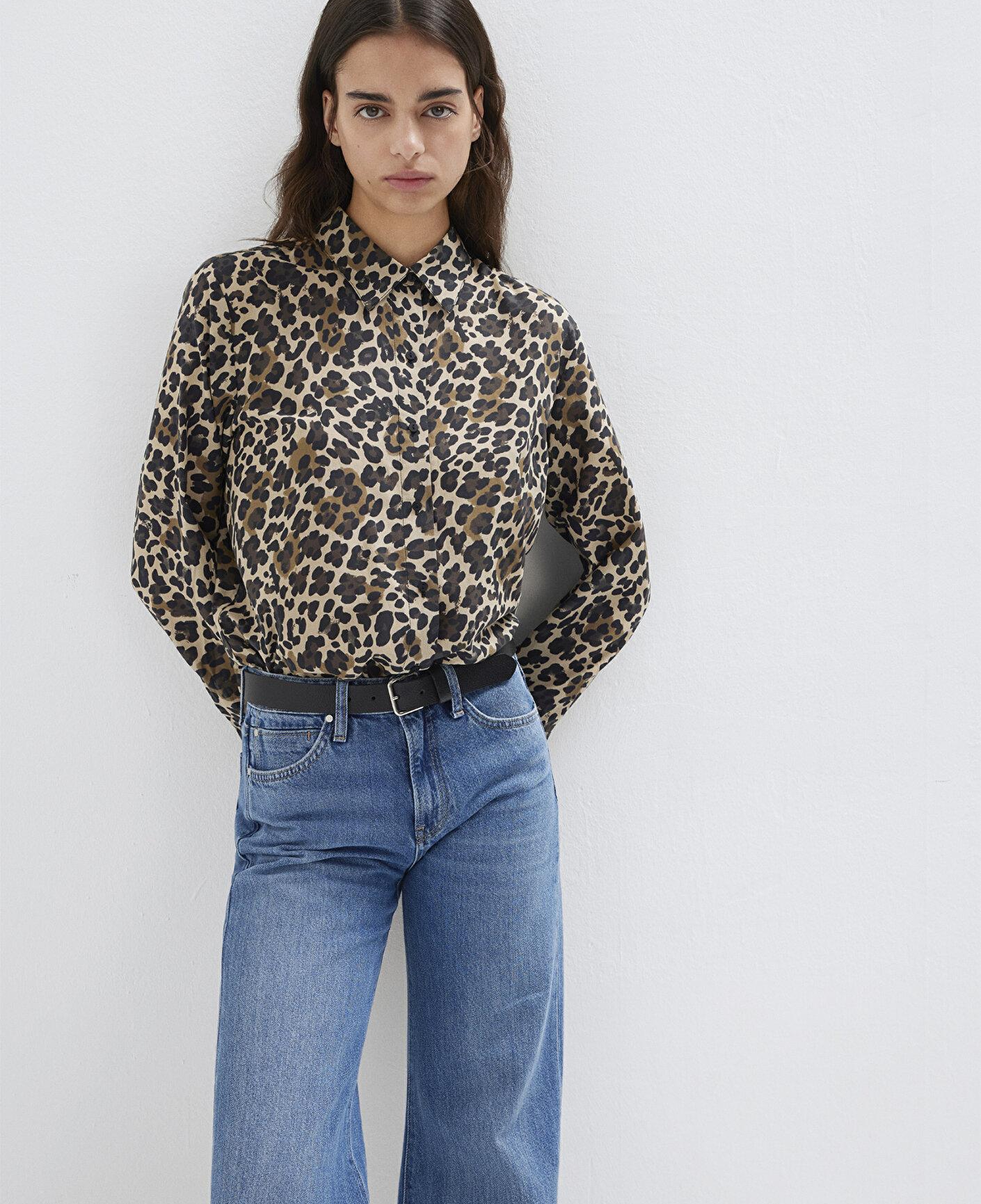 Mavi Leopar Baskılı Gömlek Loose Fit / Bol Rahat Kesim 1211512-91572