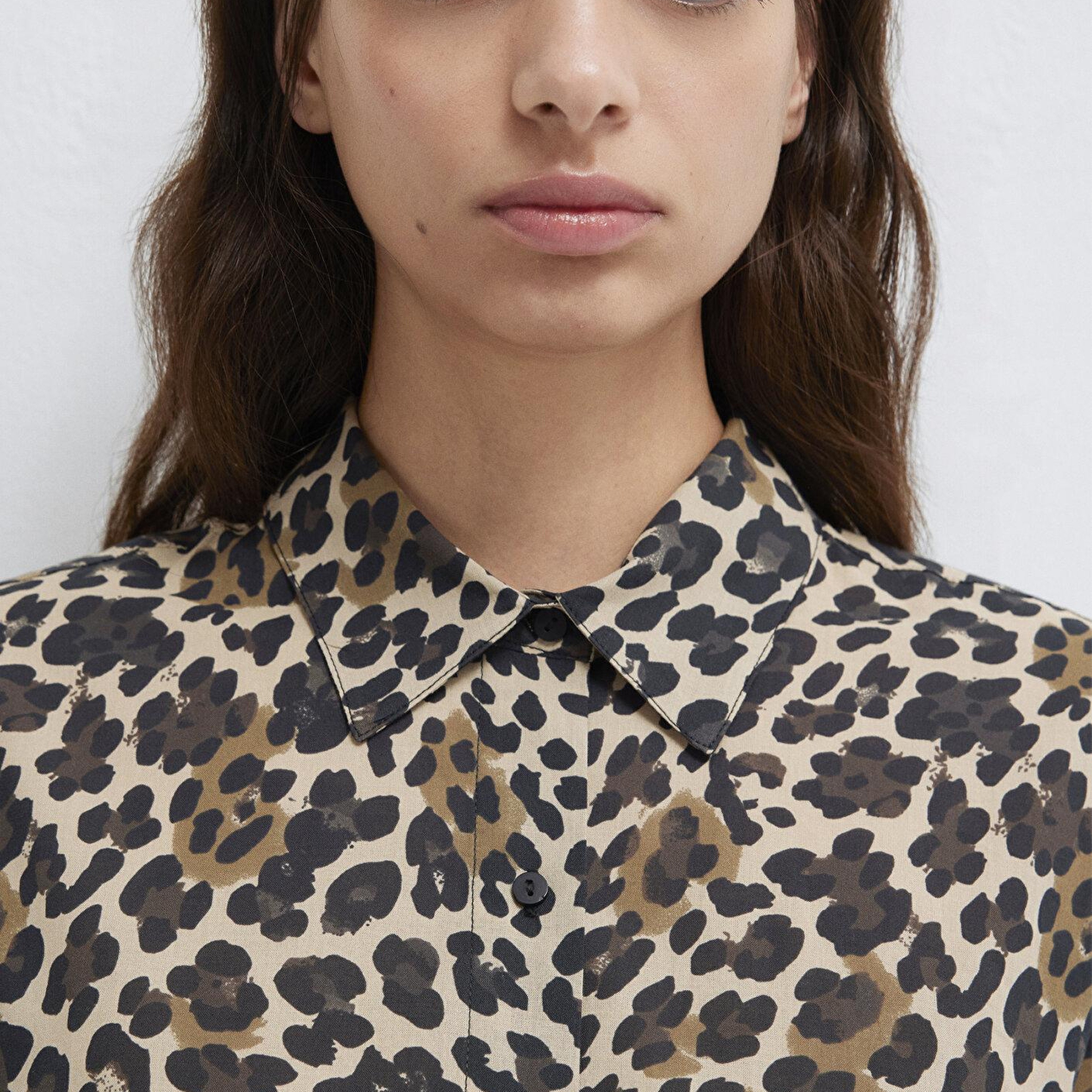 Mavi Leopar Baskılı Gömlek Loose Fit / Bol Rahat Kesim 1211512-91572