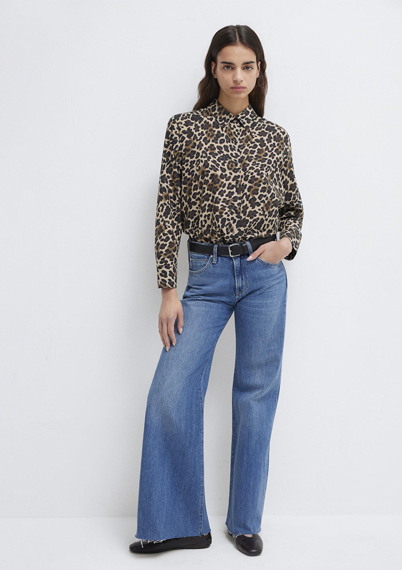 Mavi Leopar Baskılı Gömlek Loose Fit / Bol Rahat Kesim 1211512-91572