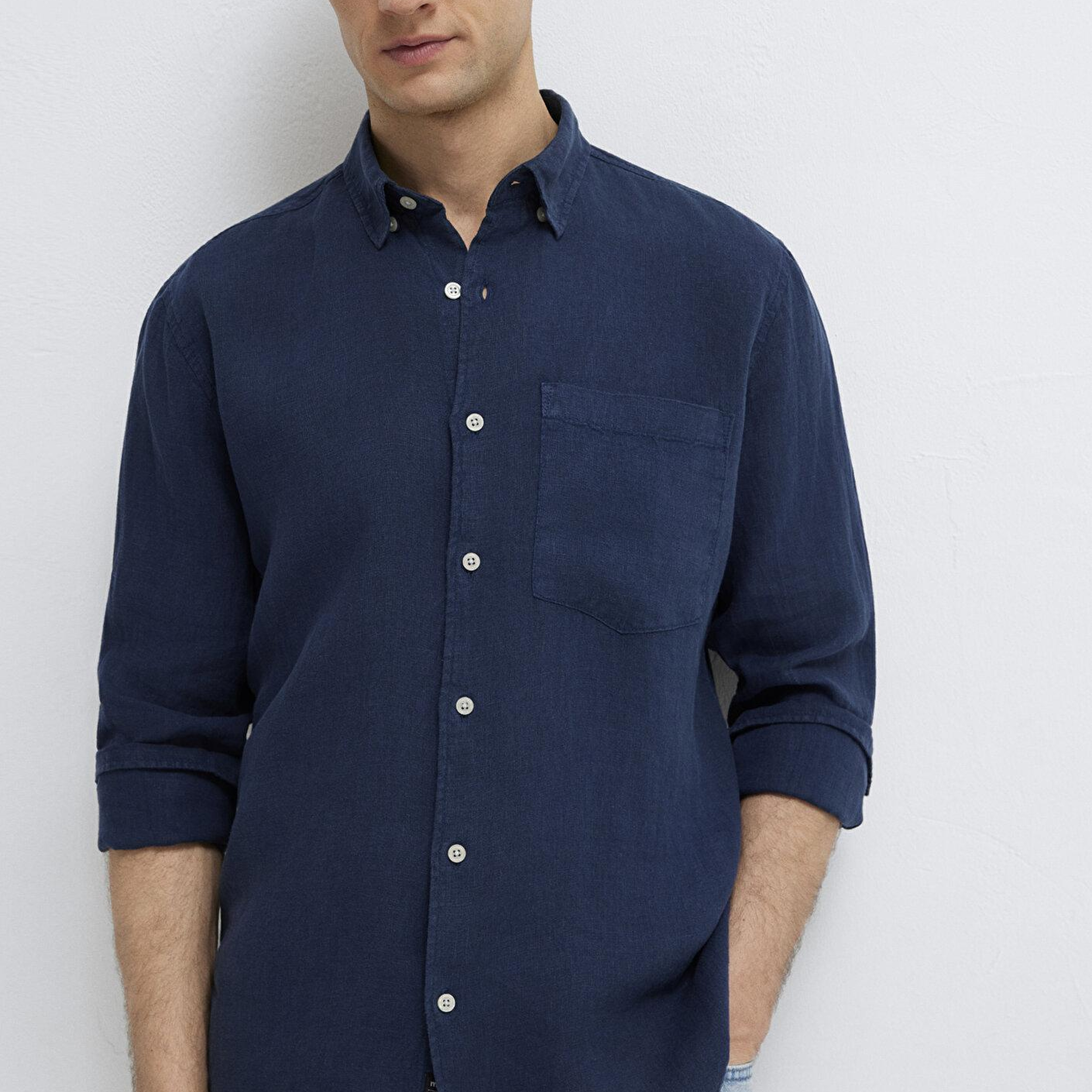 Mavi Lacivert Keten Gömlek Regular Fit / Normal Kesim 0211472-82318