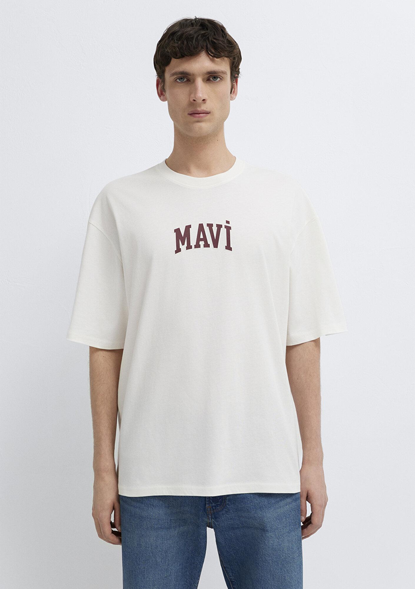 Mavi Mavi Logo Baskılı Ekru Tişört Oversize / Geniş Kesim 0613578-70057