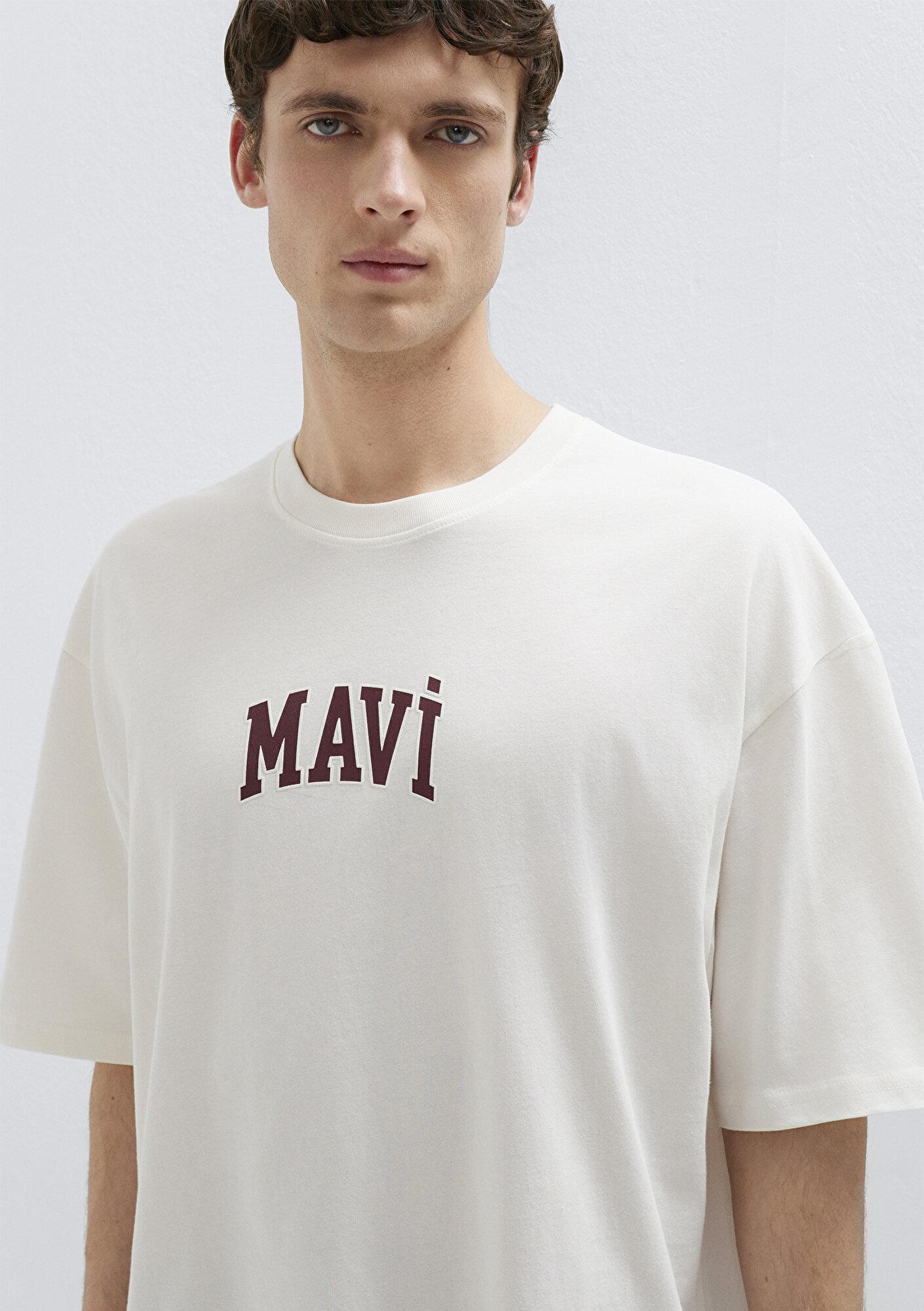 Mavi Mavi Logo Baskılı Ekru Tişört Oversize / Geniş Kesim 0613578-70057