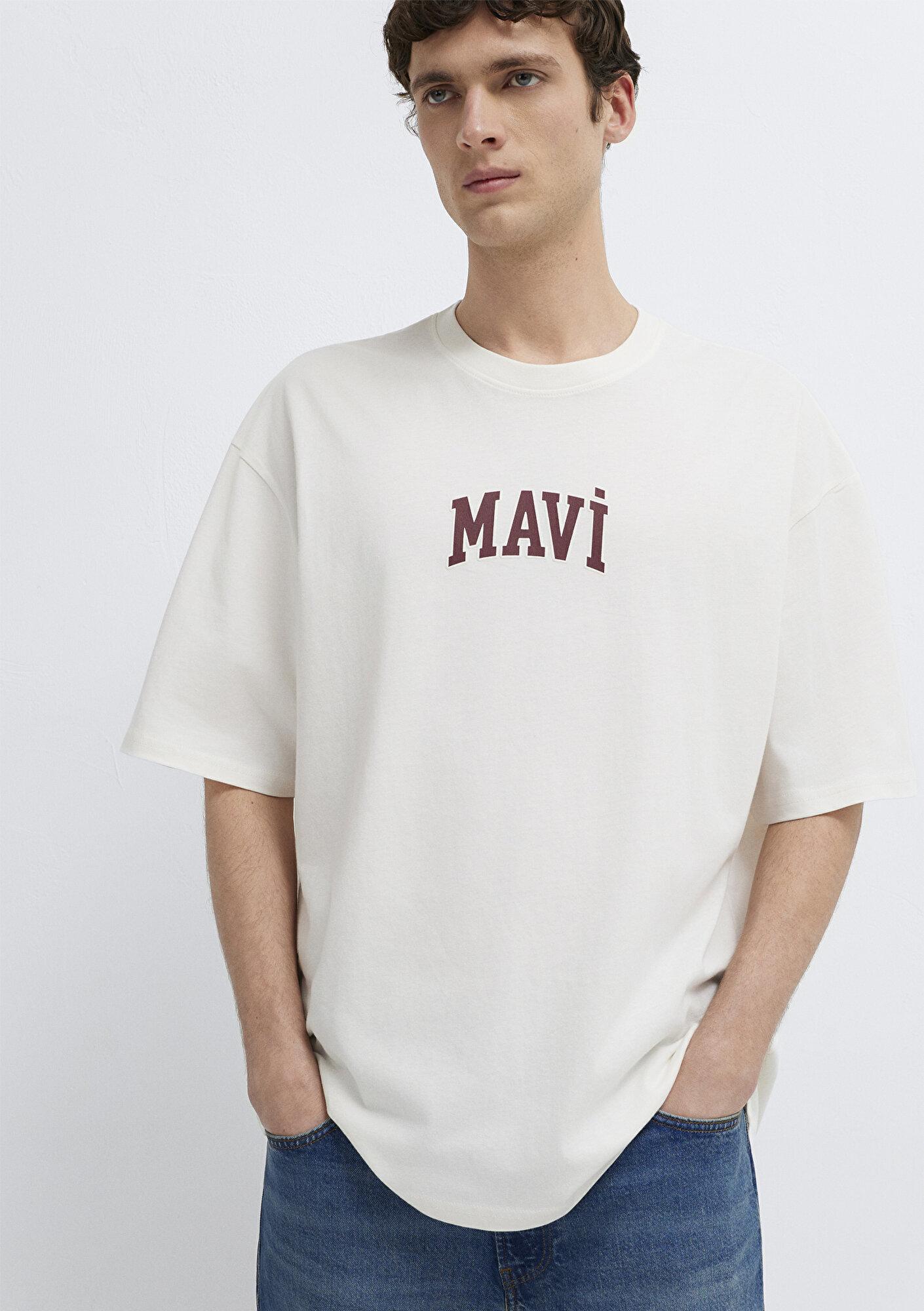 Mavi Mavi Logo Baskılı Ekru Tişört Oversize / Geniş Kesim 0613578-70057