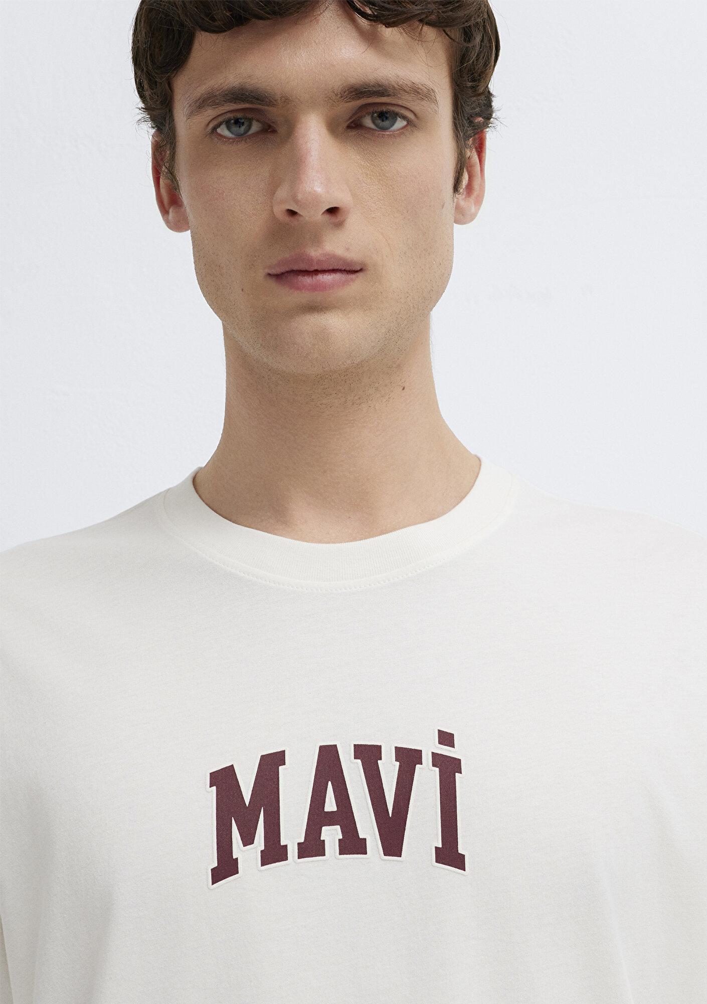 Mavi Mavi Logo Baskılı Ekru Tişört Oversize / Geniş Kesim 0613578-70057