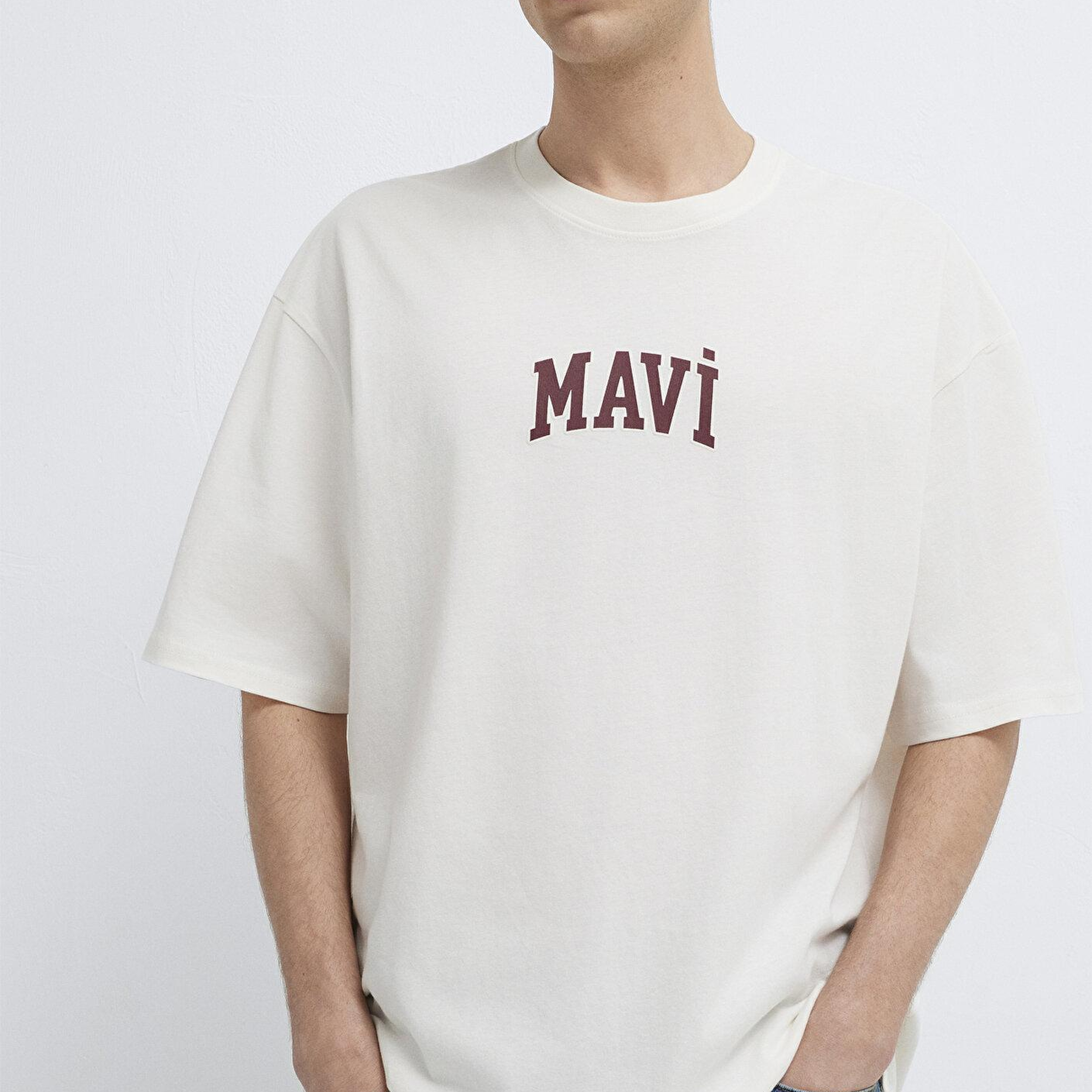 Mavi Mavi Logo Baskılı Ekru Tişört Oversize / Geniş Kesim 0613578-70057