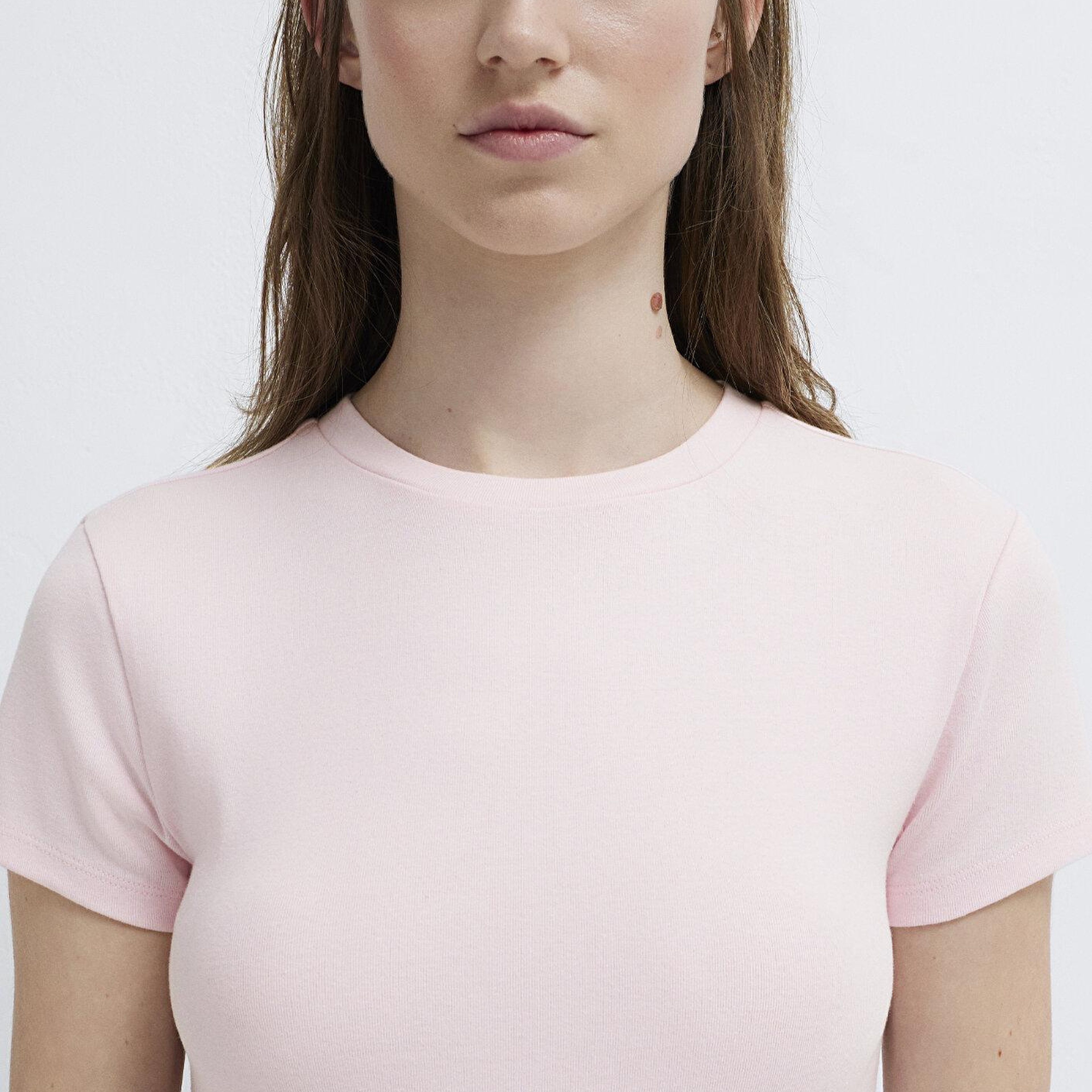 Mavi Pembe Basic Crop Tişört Fitted / Vücuda Oturan Kesim 1614180-89200