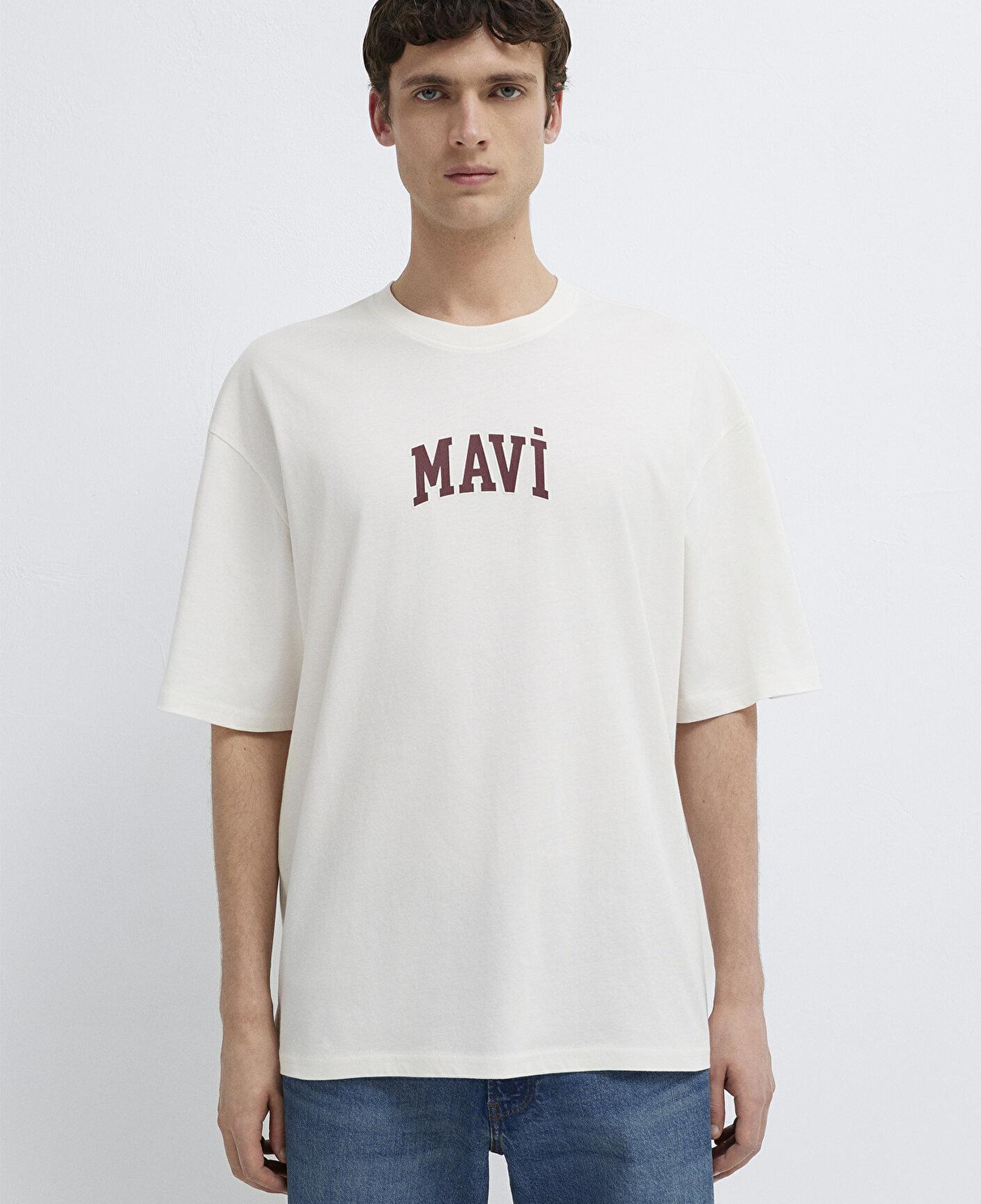 Mavi Mavi Logo Baskılı Ekru Tişört Oversize / Geniş Kesim 0613578-70057
