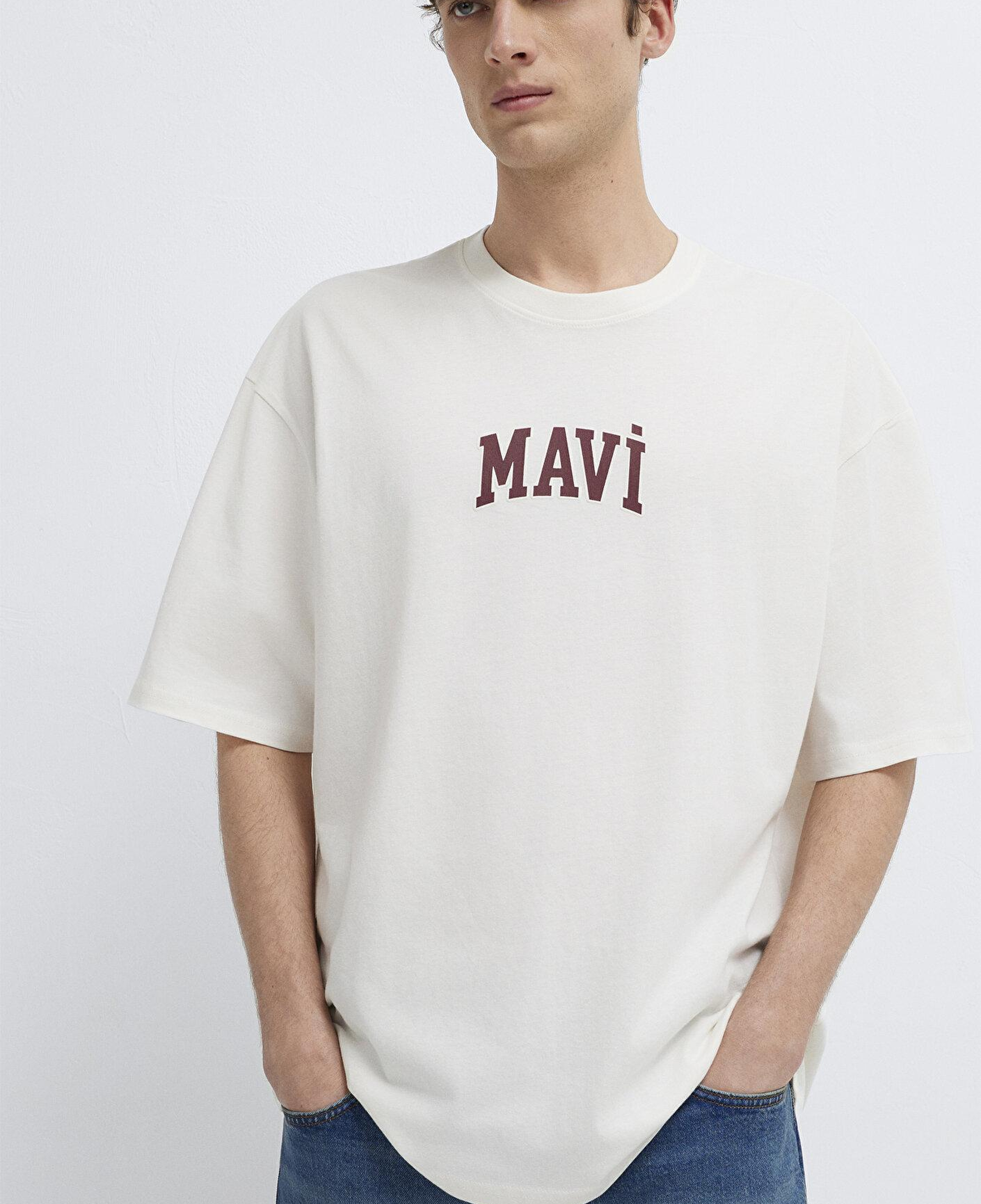 Mavi Mavi Logo Baskılı Ekru Tişört Oversize / Geniş Kesim 0613578-70057