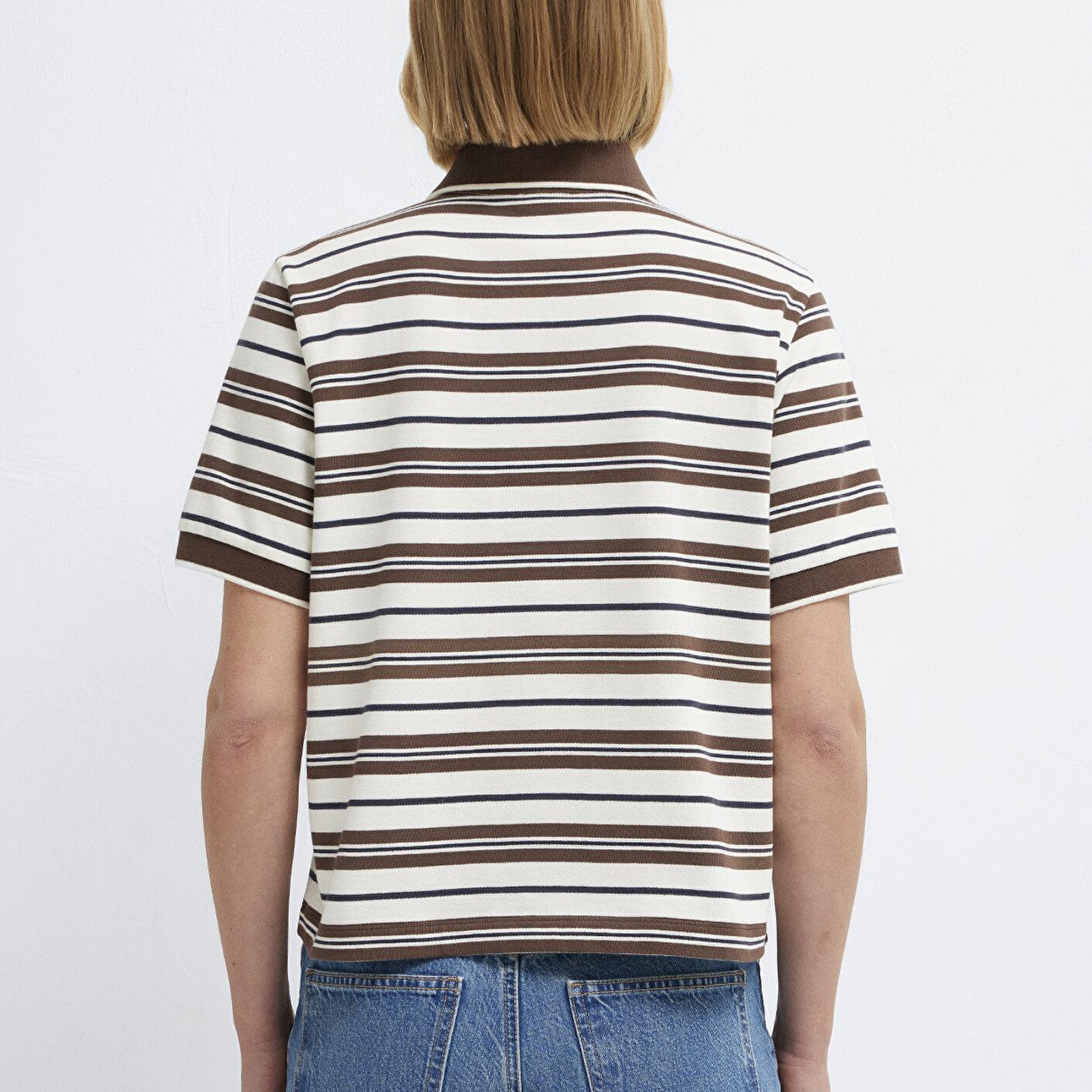 Mavi Çizgili Polo Yaka Bej Tişört Regular Fit / Normal Kesim 1614119-91723